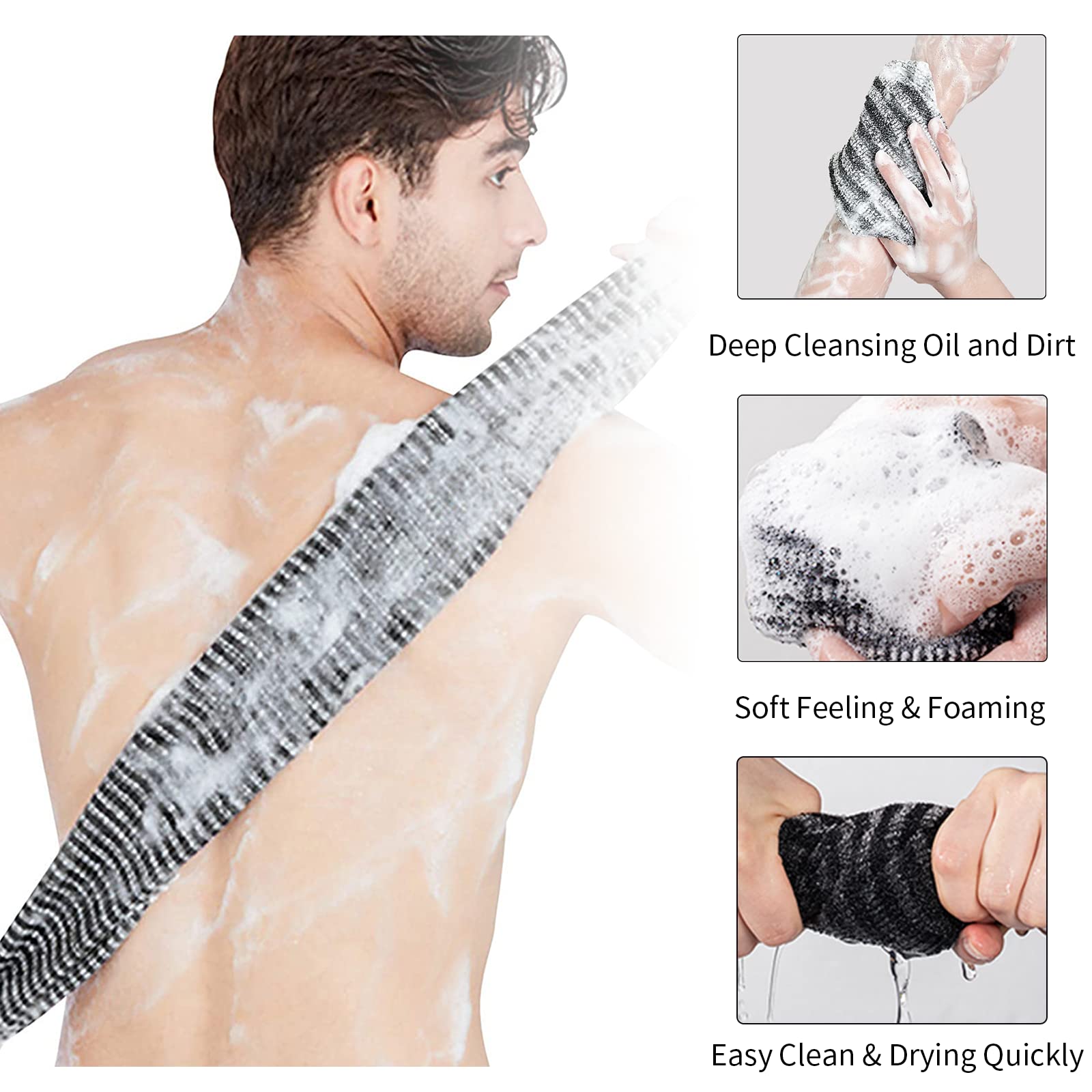 Yiclick 2 Pack Exfoliating Washcloth Towel - Exfoliating Body Scrubber Exfoliator, Loofah Sponge Wash Cloth, Korean & Japanse &