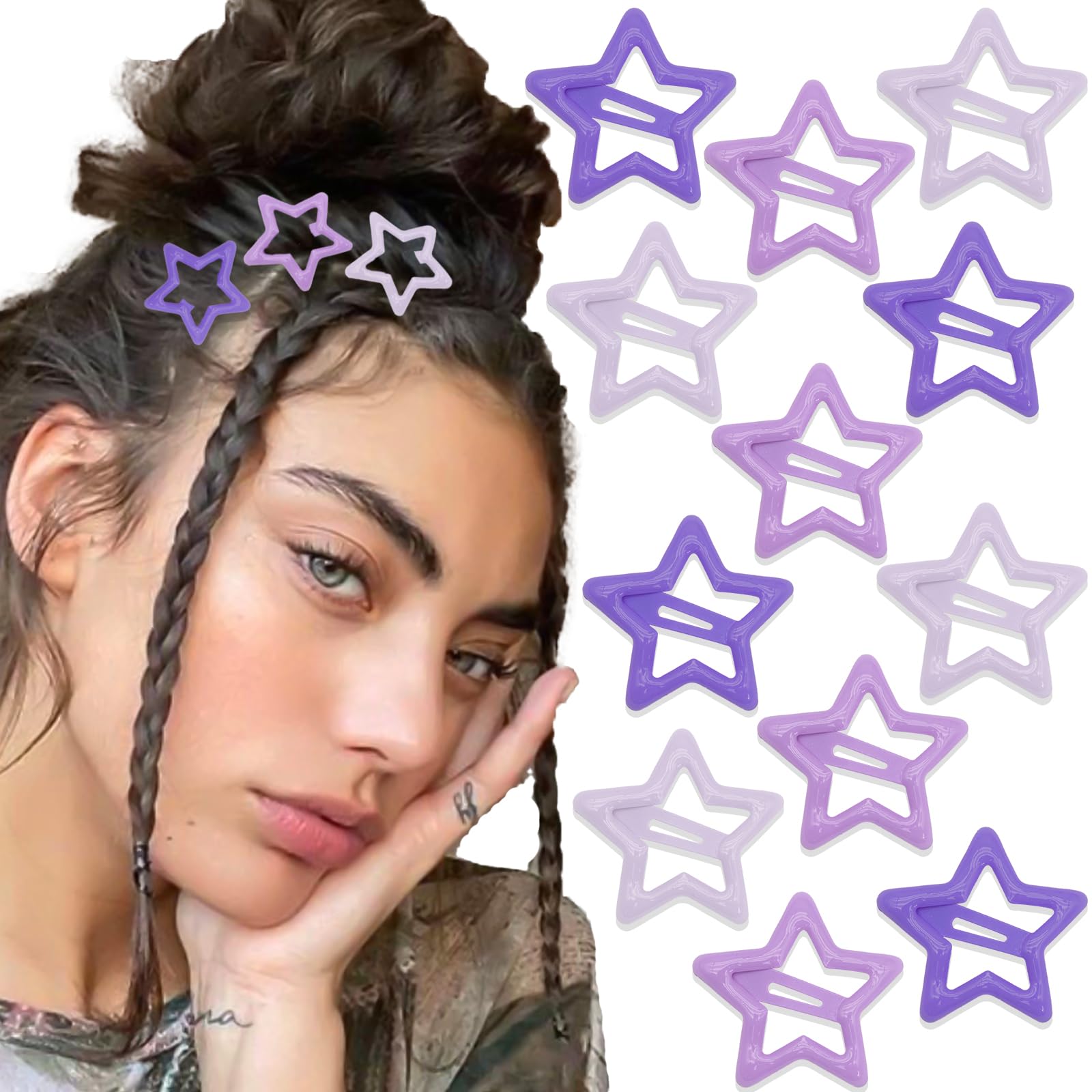 NAISKA Purple Star Hair Clips Non Slip Hair Pins Snap Hair Barrettes Accessories for Girls Women Hair Decoration (12PCS)