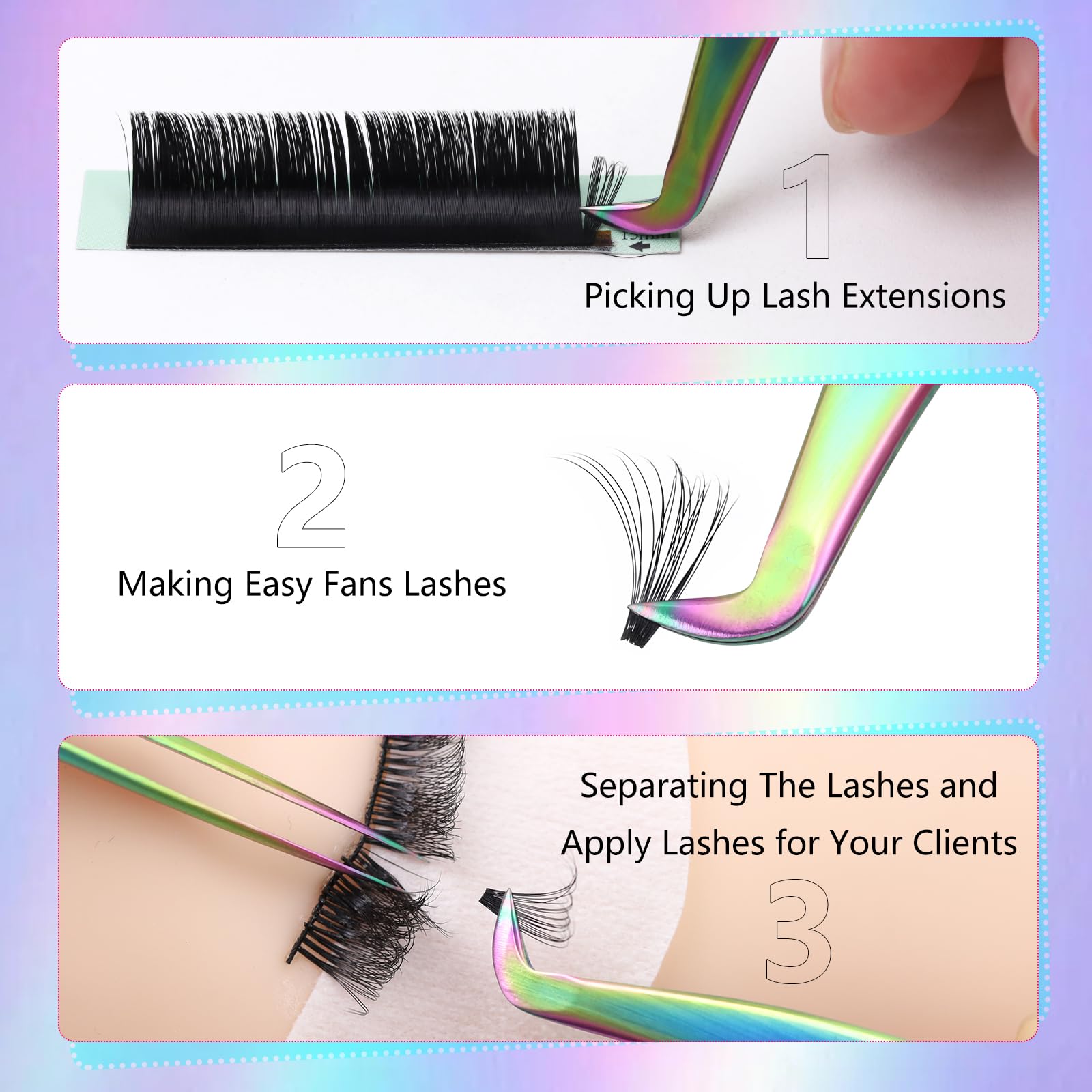 Emeda 3Pcs Lash Tweezers Set - High Precision Stainless Steel Tweezers For Eyelash Extensions, Straight And Curved Tweezers For