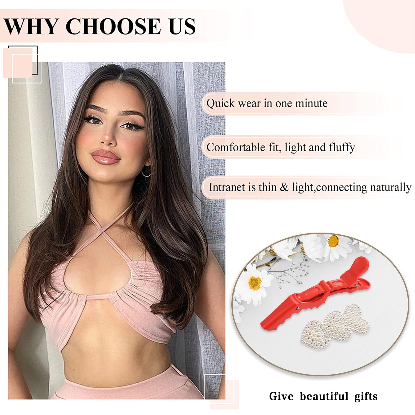 Freemeige Clip In Hair Extensions Hair Extensions For Women Hair Extension Straight Layered Hair Extensions Clip Ins Brown Synth