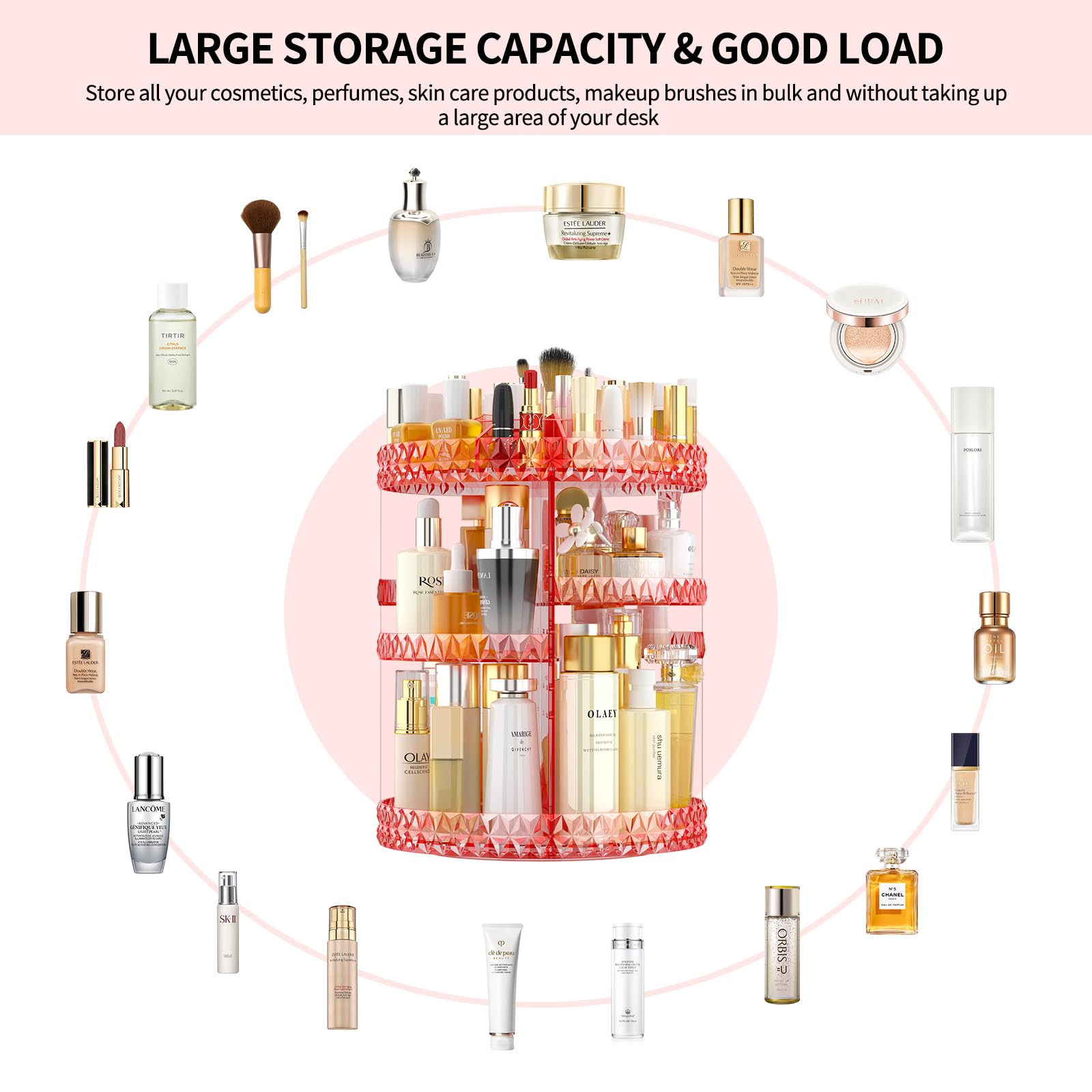Hemtroy 360 Rotating Makeup Organizer, Diy Adjustable Cosmetics Organizer, Professional Acrylic Make Up Caddy Shelf Storage Perf