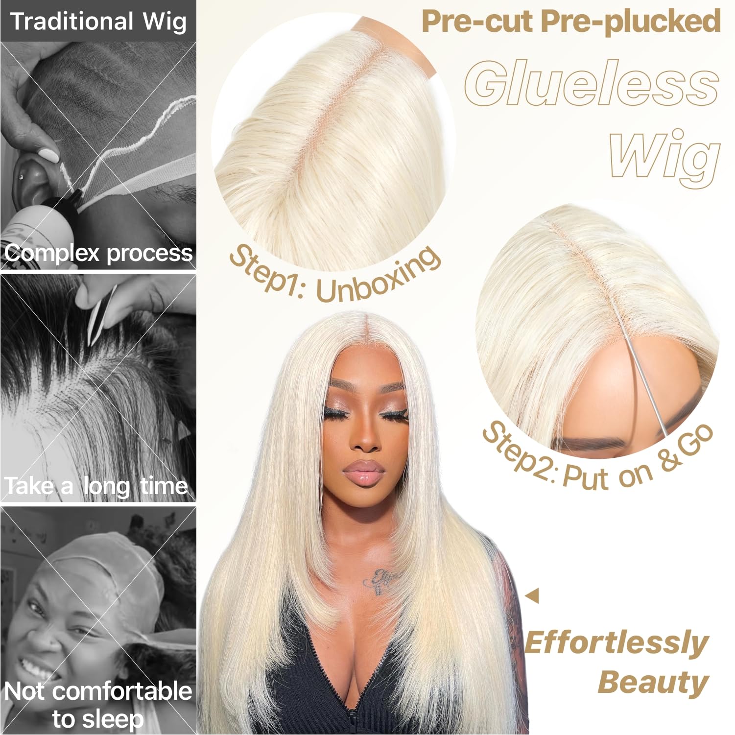 BrownBomb Blonde Wear and Go Glueless Wigs Pre Plucked Pre Cut for Beginners 613 Synthetic Lace Front Wigs With Bangs Long Strai
