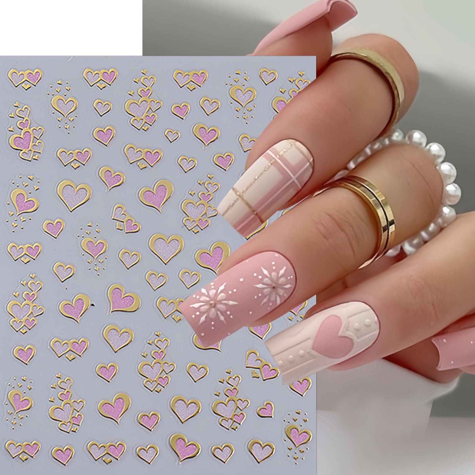 6Pcs Heart Nail Art Stickers 3D Self Adhesive Heart Love Nail Decals Pink Black Brown Gold Cute Hollow Out Heart Nail Design Nai