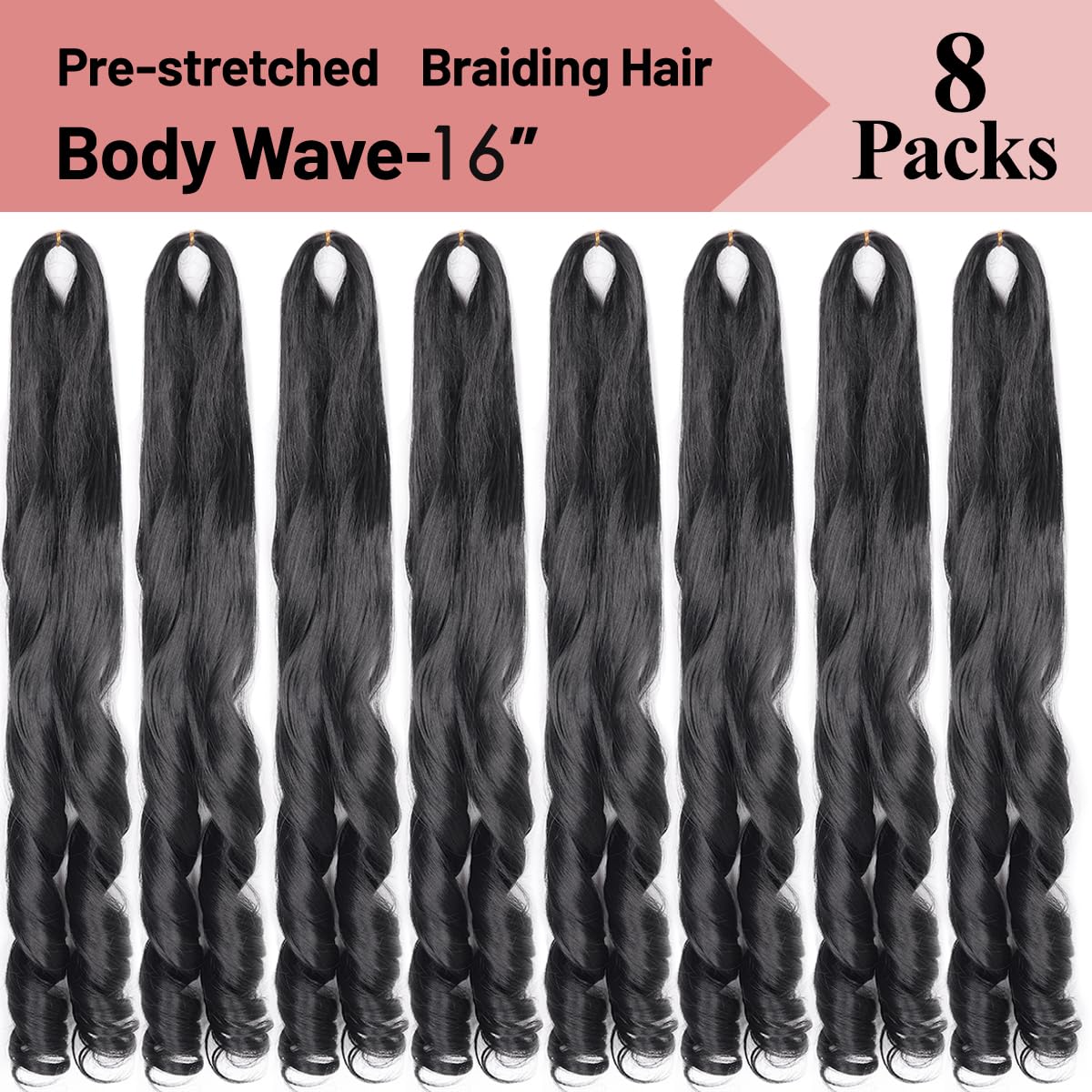 French Curly Braiding Hair 16 Inch Loose Wavy 8 Pack Bouncy Braiding Hair Extensions 1B Black 75G/Pack French Curls Synthetic Ha