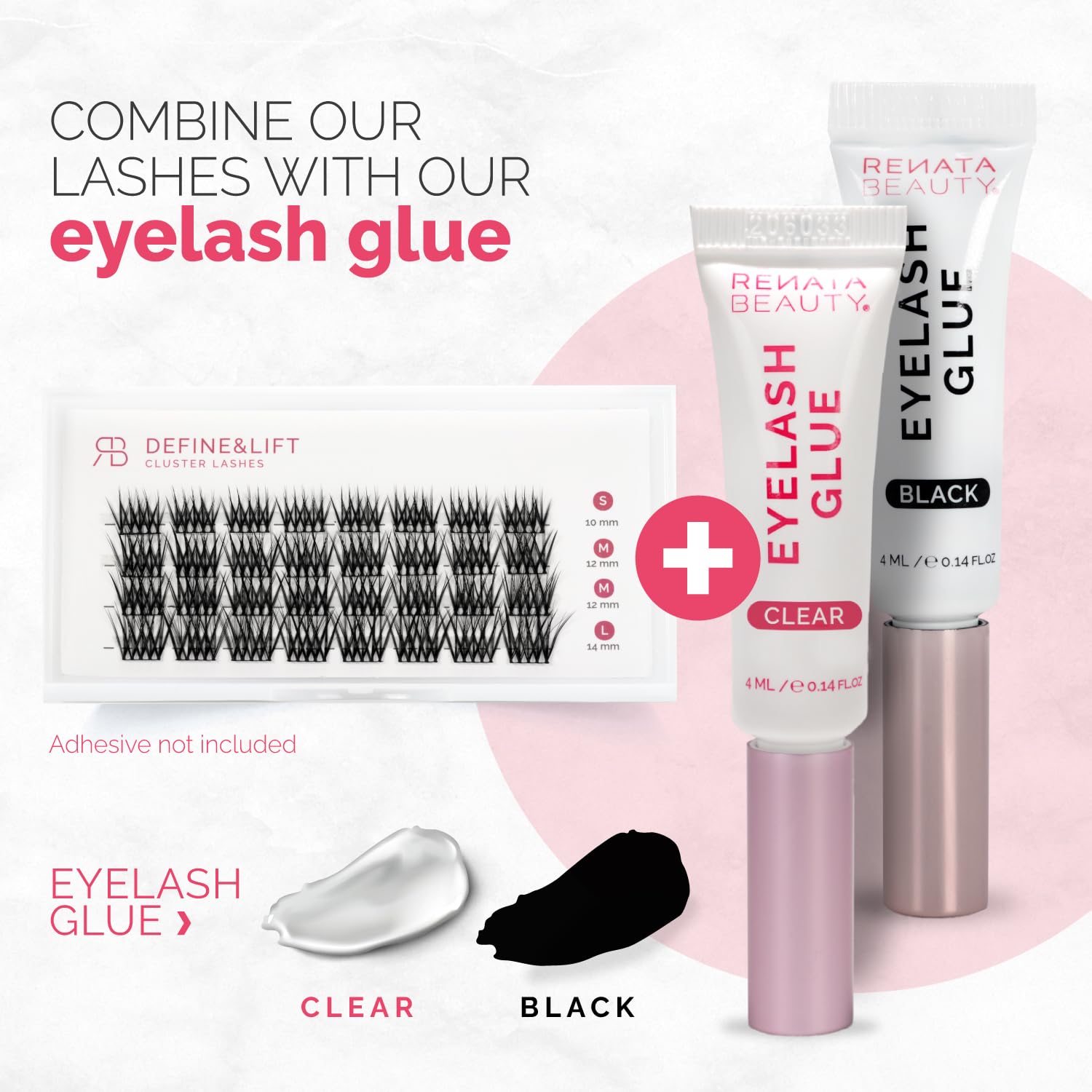 Renata Beauty Define&Lift Cluster Lashes - 32 Pcs Multipack, Mixed Lengths (10Mm, 12Mm, 14Mm), C Curl, Enhances Natural Lash Lin