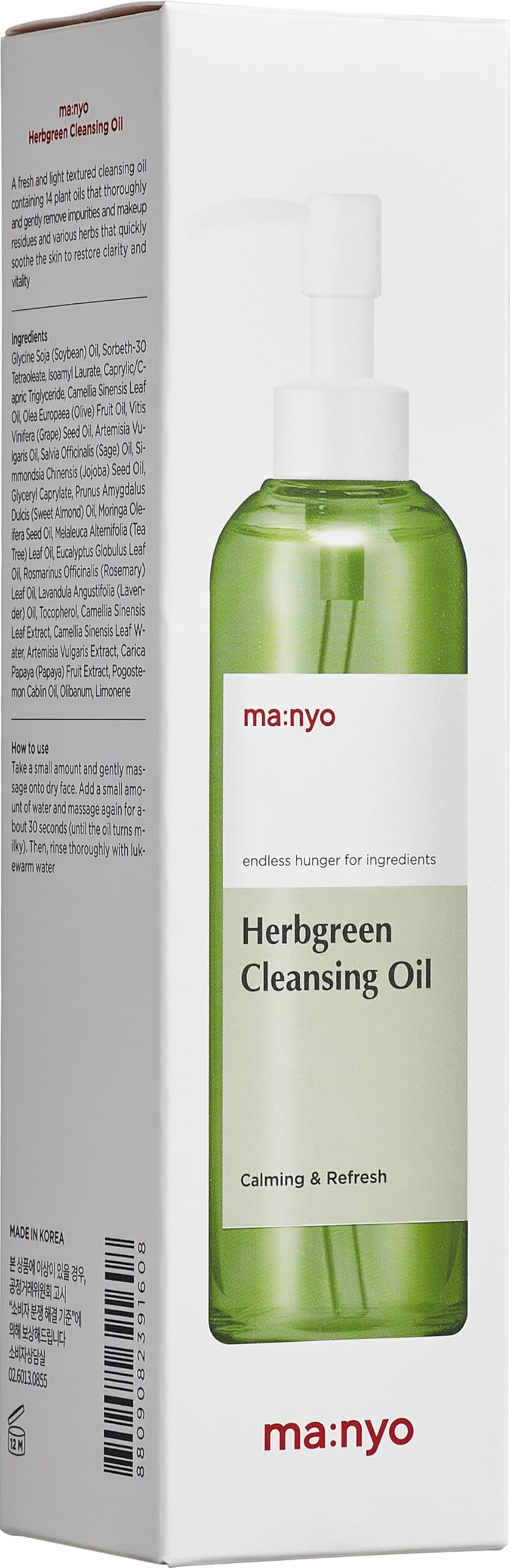 Ma:Nyo Herb Green Cleansing Oil Korean Facial Cleanser, Daily Makeup Remover For Women, Effective Cleansing Without Clogging Por