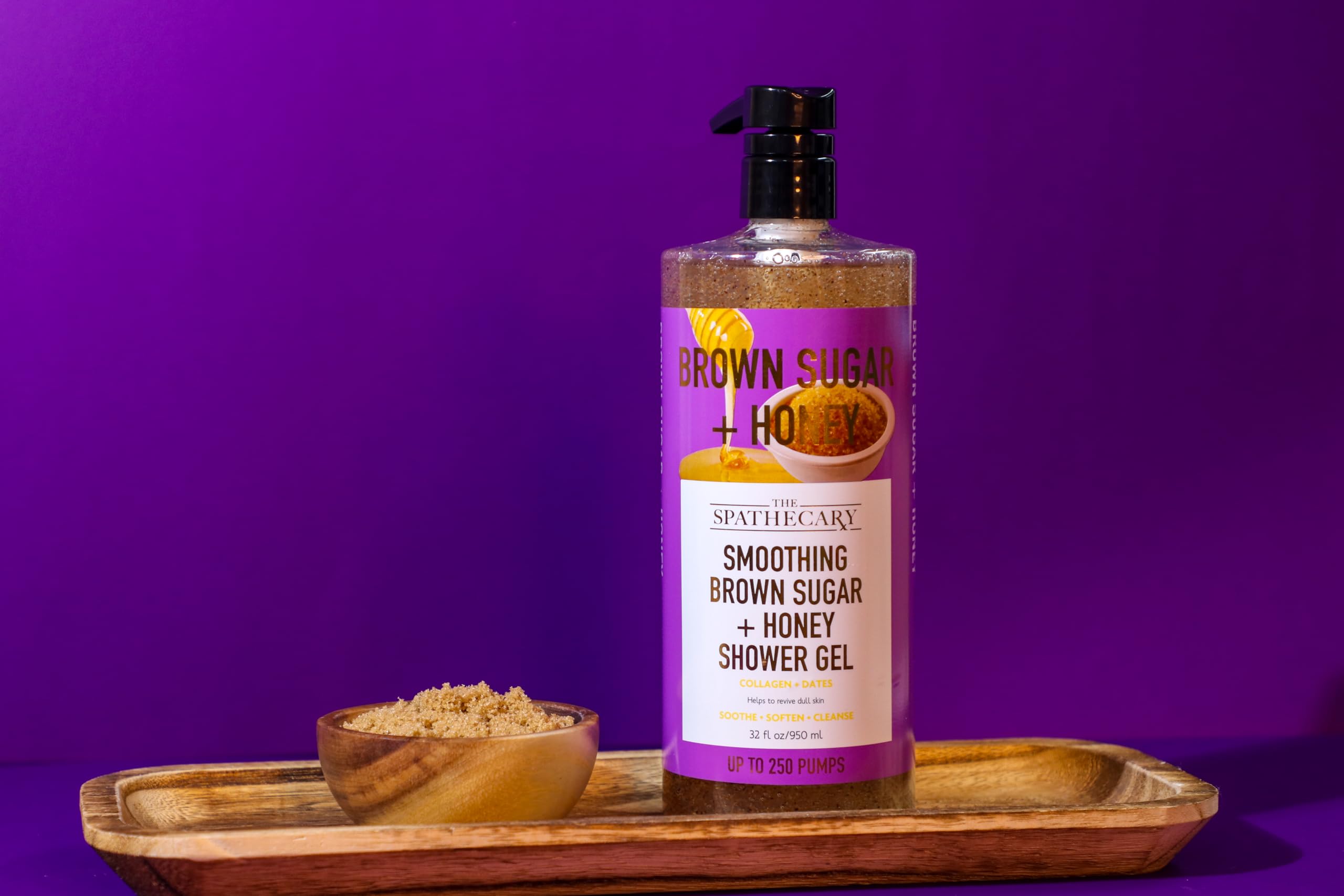 The Spathecary Smoothing Brown Sugar + Honey Exfoliating Shower Gel with Collagen and Dates, 32.8 oz