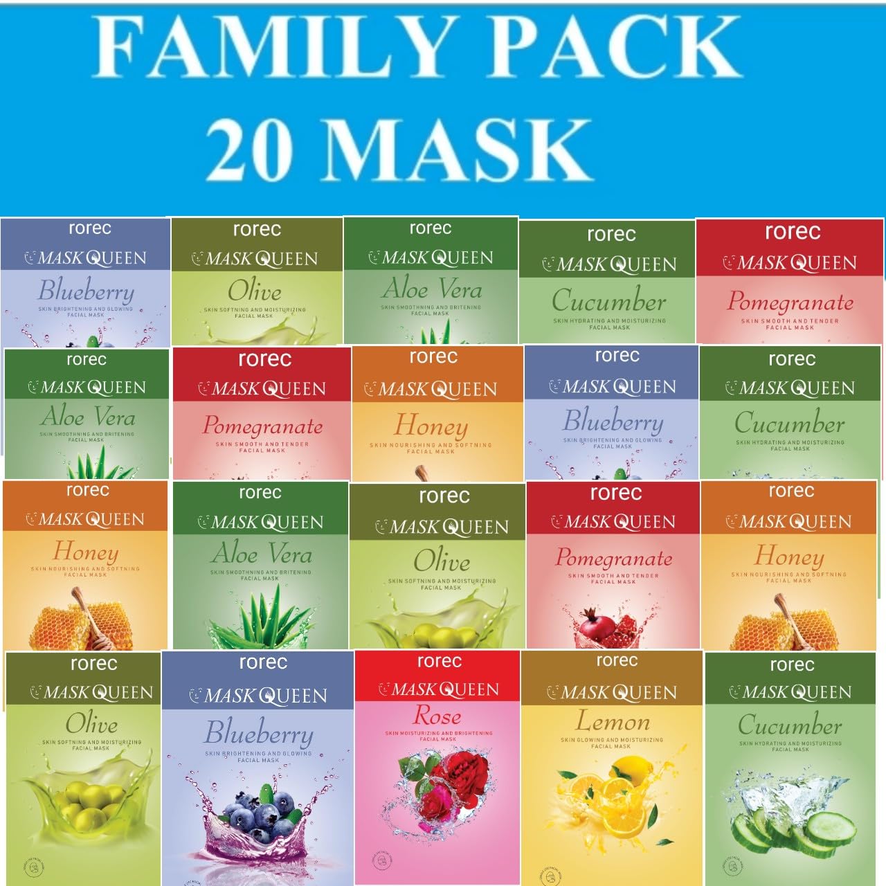 Rorec Sheet Mask Hchana Pack Of 20 Serum Face Sheet Mask For Daily Use Family Pack 600G