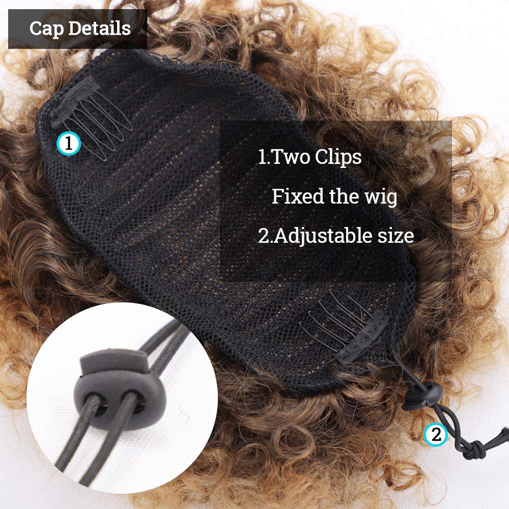 Ombre Brown Afro Puff Drawstring Ponytail Kinky Curly Pony Tail Hair Extensions Synthetic Short Bun Hairpieces For Black Women(1