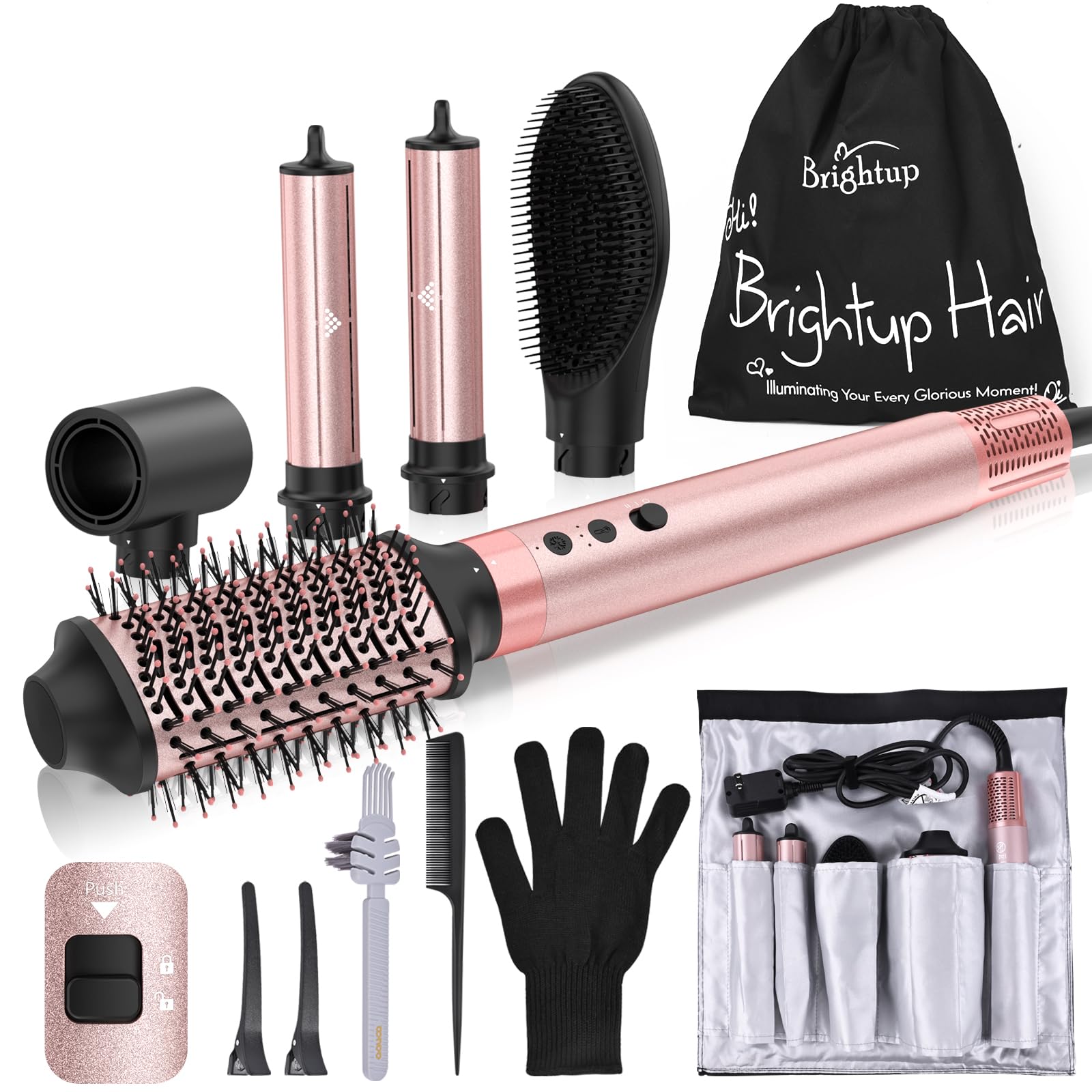 Brightup Upgraded Professional Hot Air Styler - 1400W High-Speed Blow Dryer Brush with 120,000 RPM, No Heat Damage, Fast Drying 