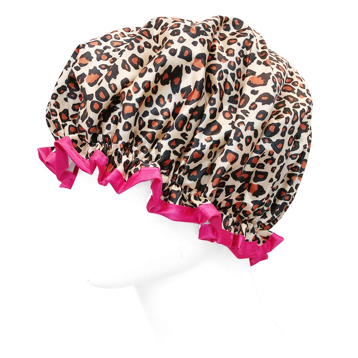 Allydrew Reusable Women'S Waterproof Shower Caps For Long Hair, Leopard