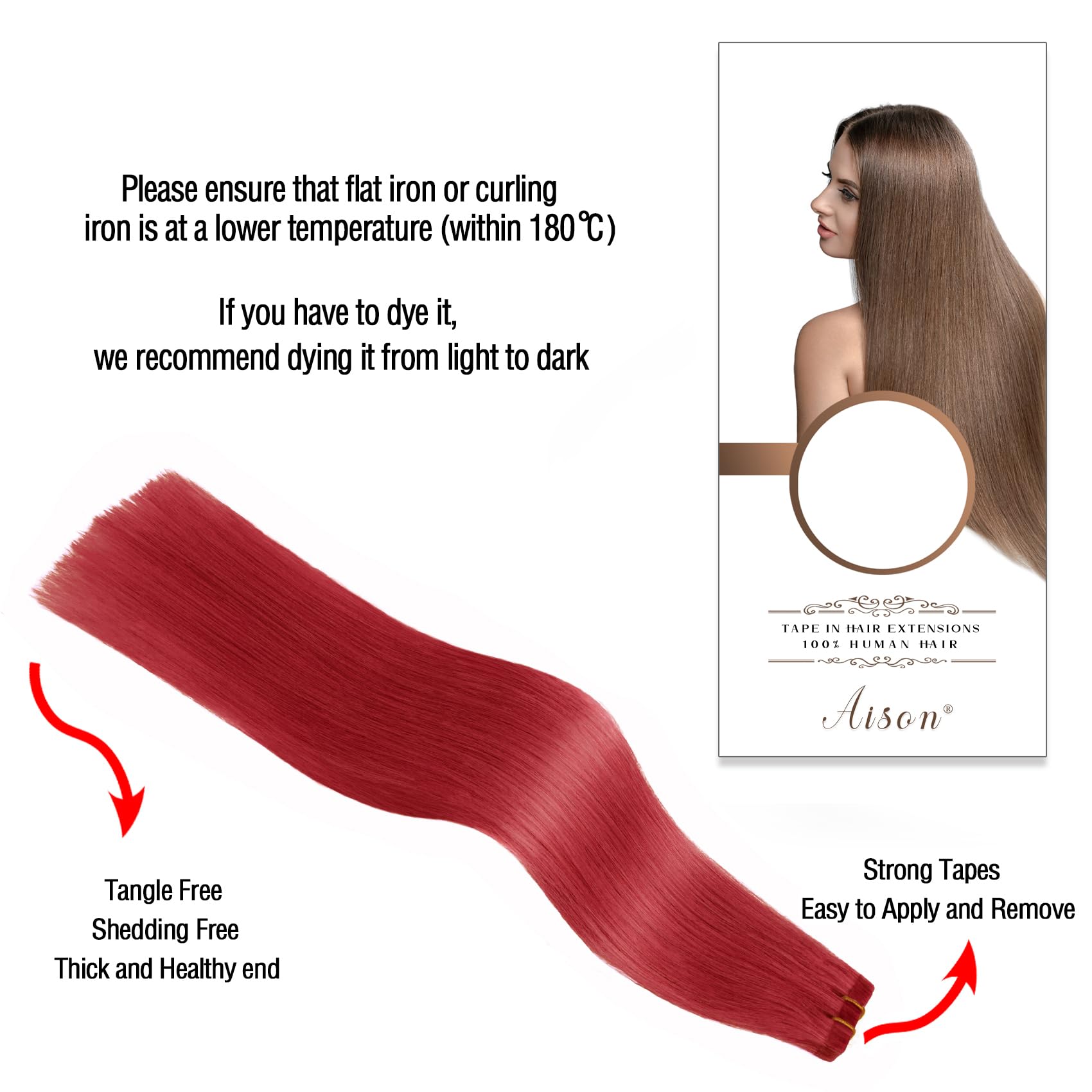 Red Tape in Hair Extensions Human Hair 16 Inch 30G 100% Remy Human Hair Extensions Silky Straight for Women 20 Pcs/Package