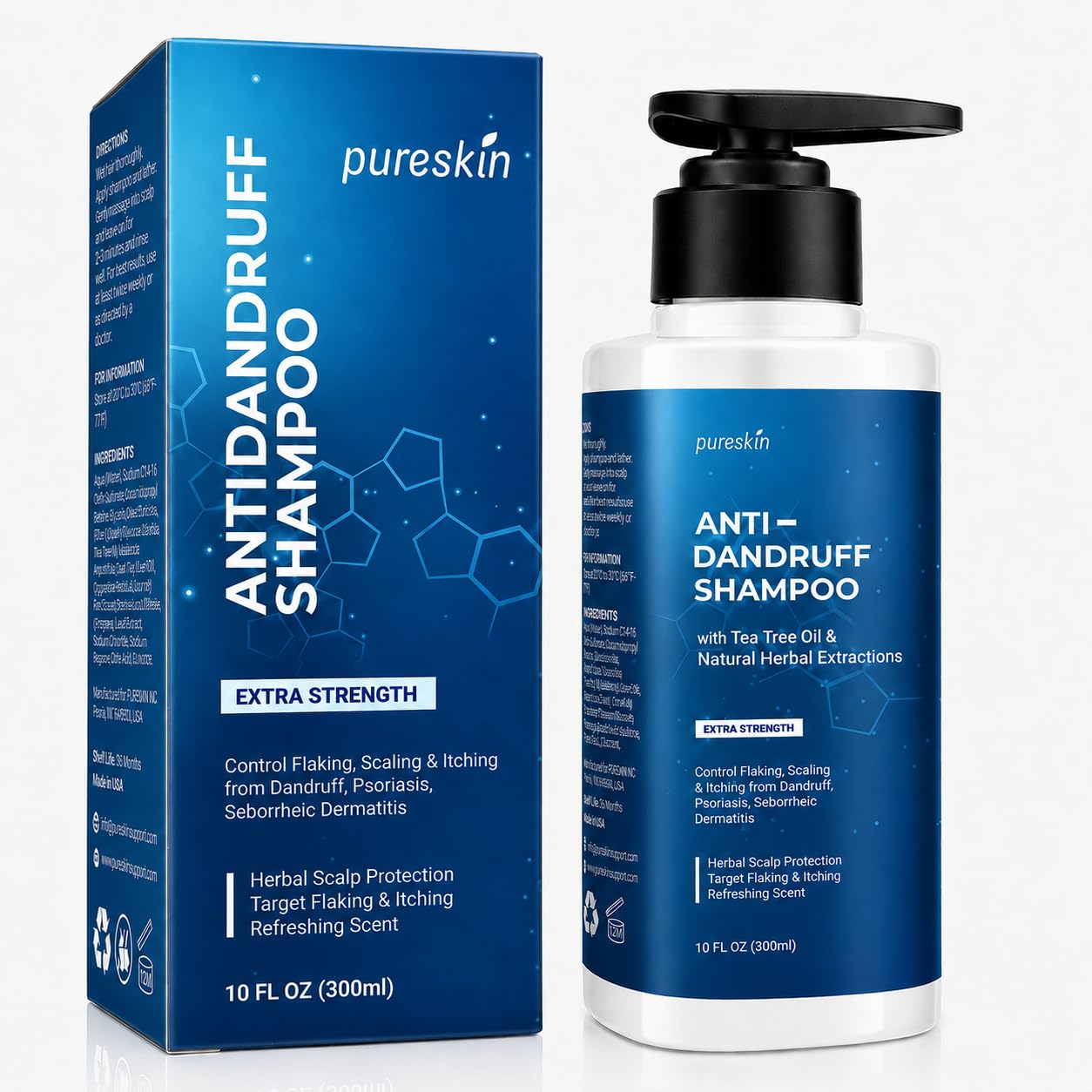 PURESKIN AntiDandruff Shampoo with TeaTree Oil: Scalp care for Psoriasis Seborrheic & Dermatitis  Cooling Relieves for Scalp 
