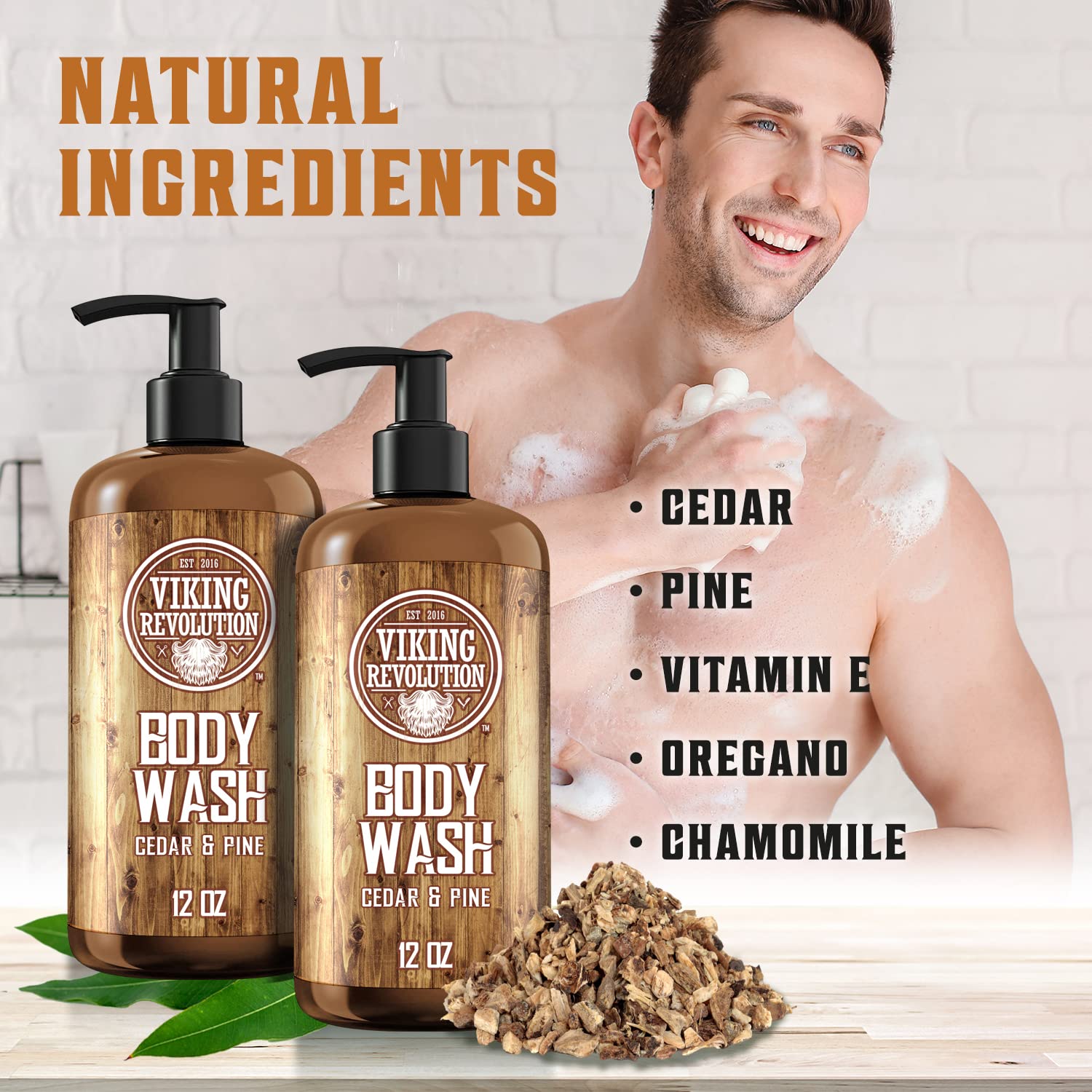 Viking Revolution Men'S Body Wash - Cedar And Pine Oil Body Wash For Men - Mens Natural Body Wash With Vitamin E And Oregano Oil
