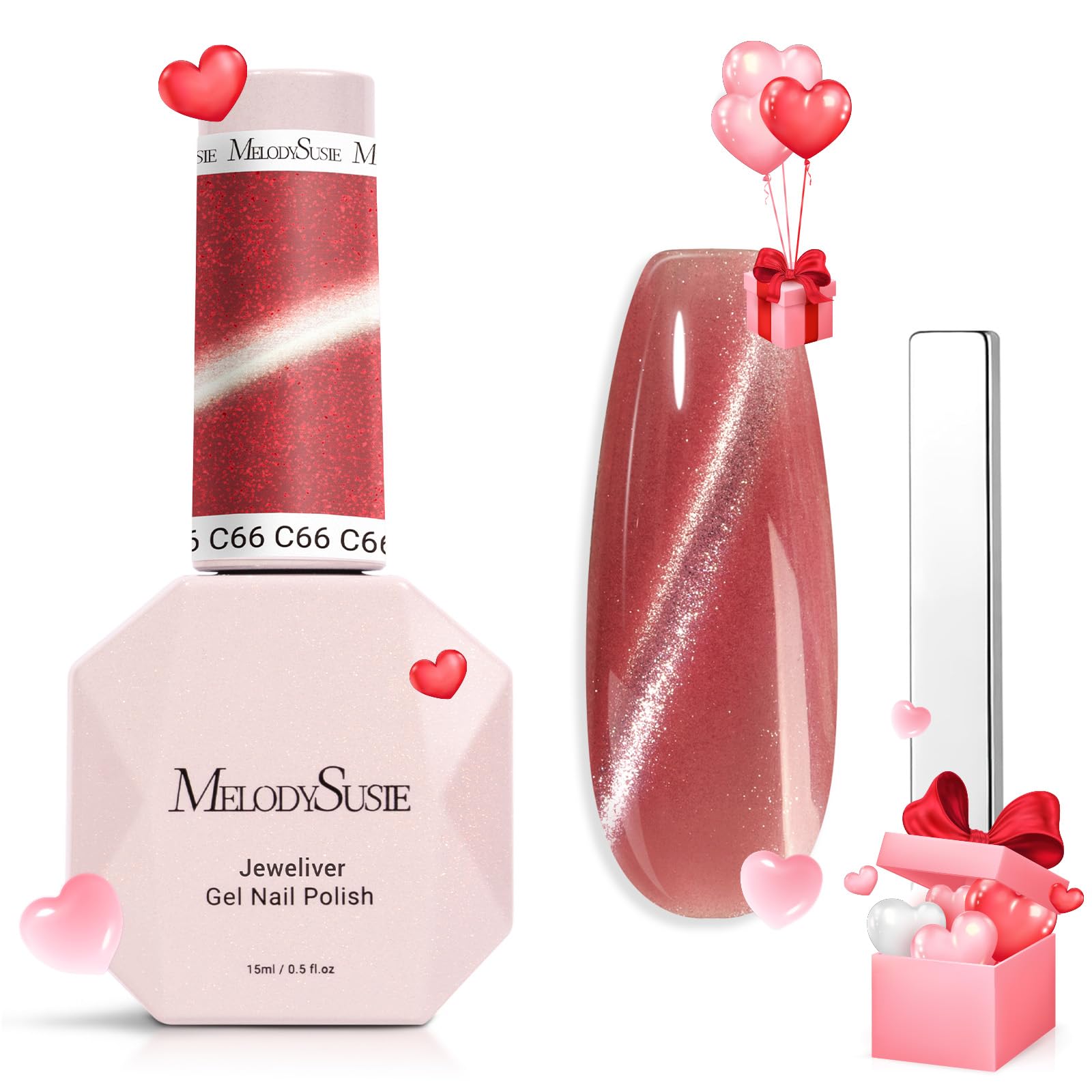 Melodysusie Jeweliver Cat Eye Gel Nail Polish, 0.5 Fl Oz Red Glitter Holographic Magnetic Nail Polish With Magnet, Uv Nail Polis