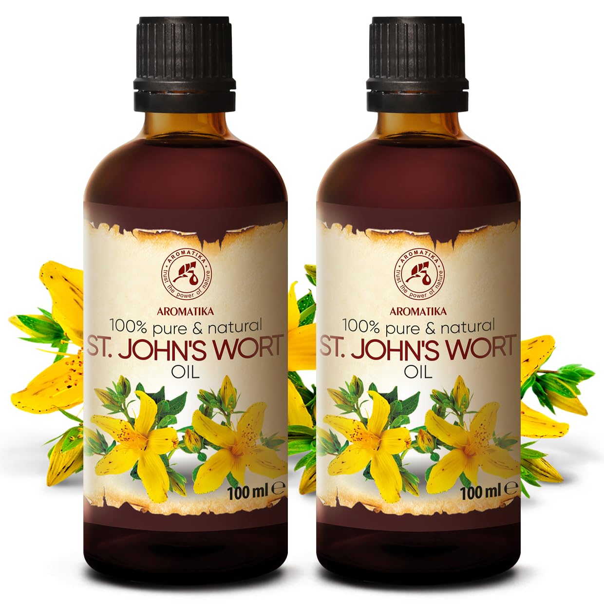 Aromatika St Johns Wort Oil 6.8 Oz (2 * 100Ml) - Hypericum Perforatum - Carrier Oil For Essential Oils - Oil For Skin - Hair Oil