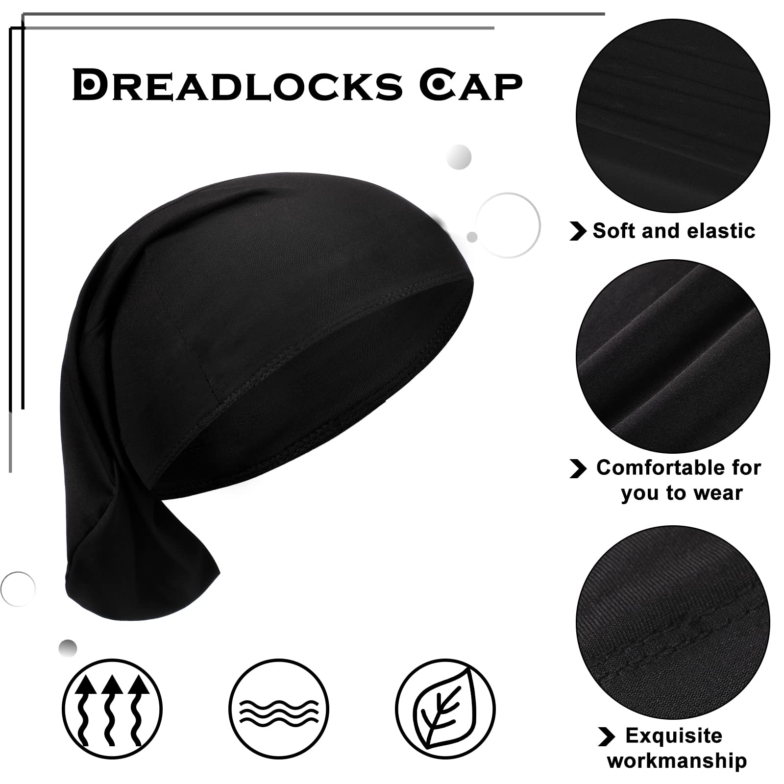 6 Pieces Dreadlock Cap Unisex Jumbo Dreadlock Cap Dreads Cap For Men Long Hair Dreads Head Wrap Shower Night Sleeping Cap Hair A