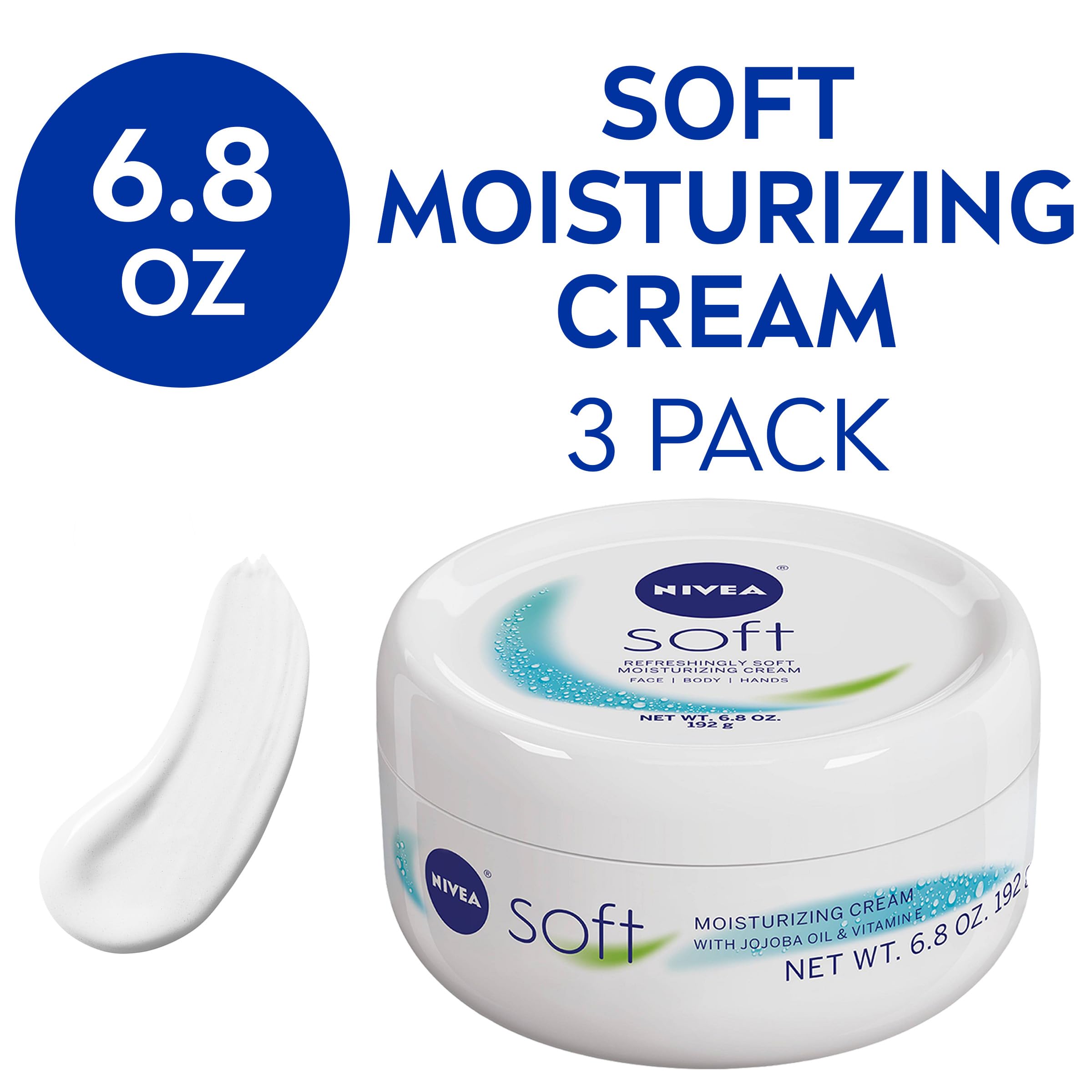 Nivea Soft Refreshingly Moisturizing Face, Body and Hand Cream, 3 Pack of 6.8 Oz Jars