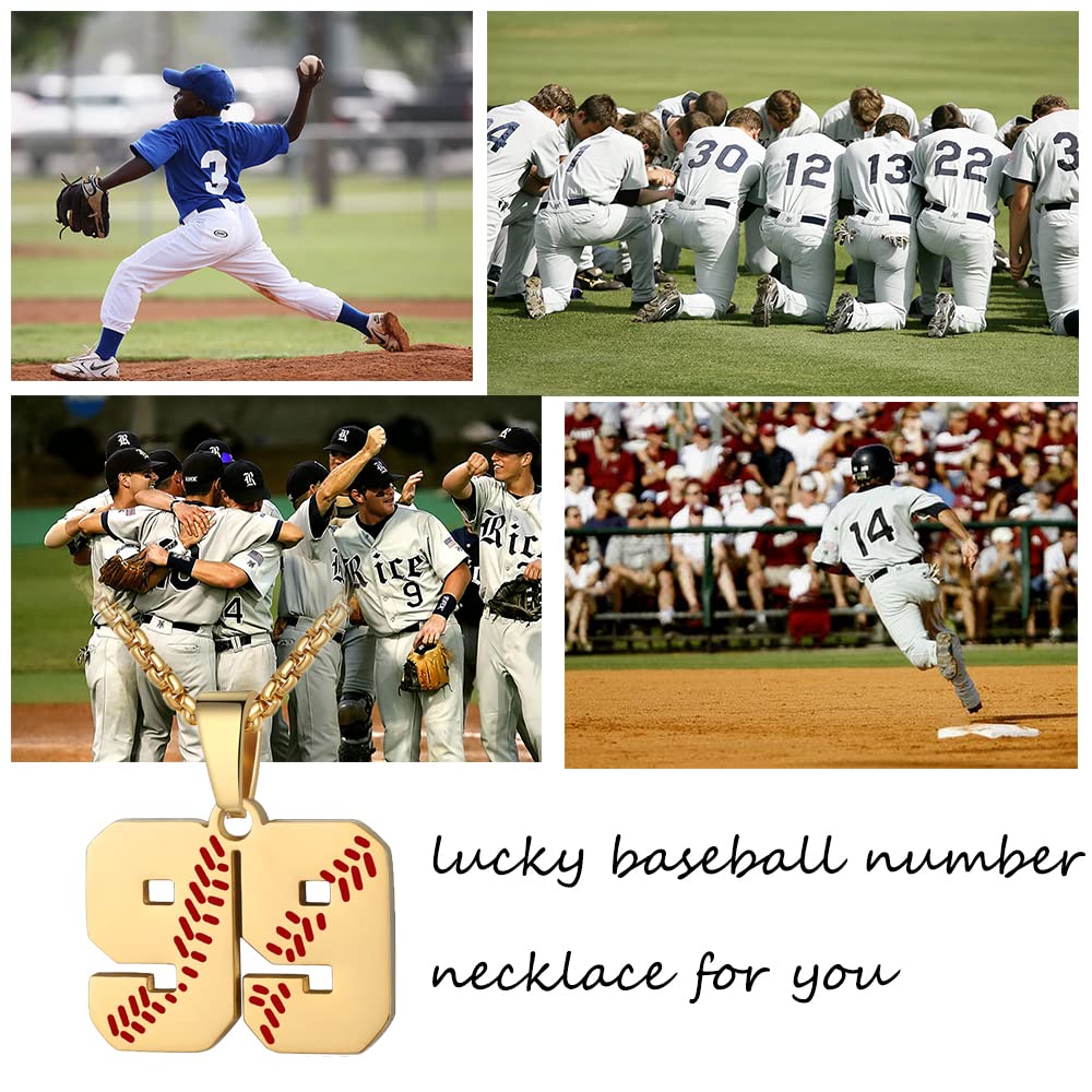 AIAINAGI Baseball Number Necklace for Men 00-99 Athletes Jersey Number Necklace Stainless Steel Gold Plated Chain Baseball Charm