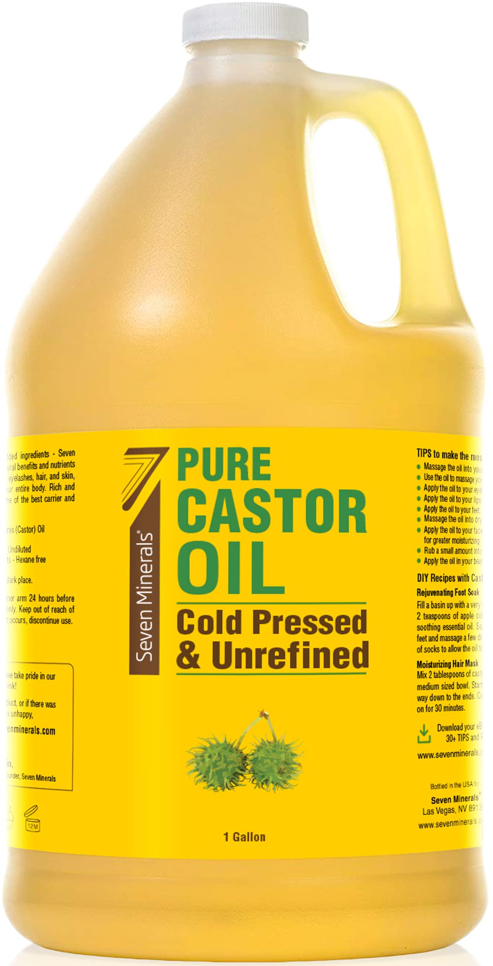 Seven Minerals Cold Pressed Castor Oil with Frankincense - 16 fl oz Bottle - Unrefined & Hexane Free - Hair Growth, Thicker Eyel