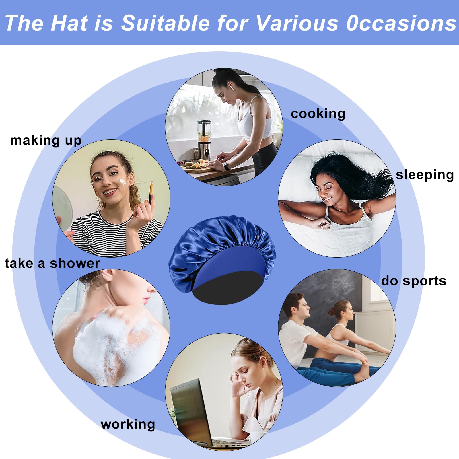 4Pcs Silk Bonnet For Sleeping - Hair Satin Bonnets For Black Women Men,Hair Wrap Cap For Curly Hair,Elastic Wide Band Hair Bonne