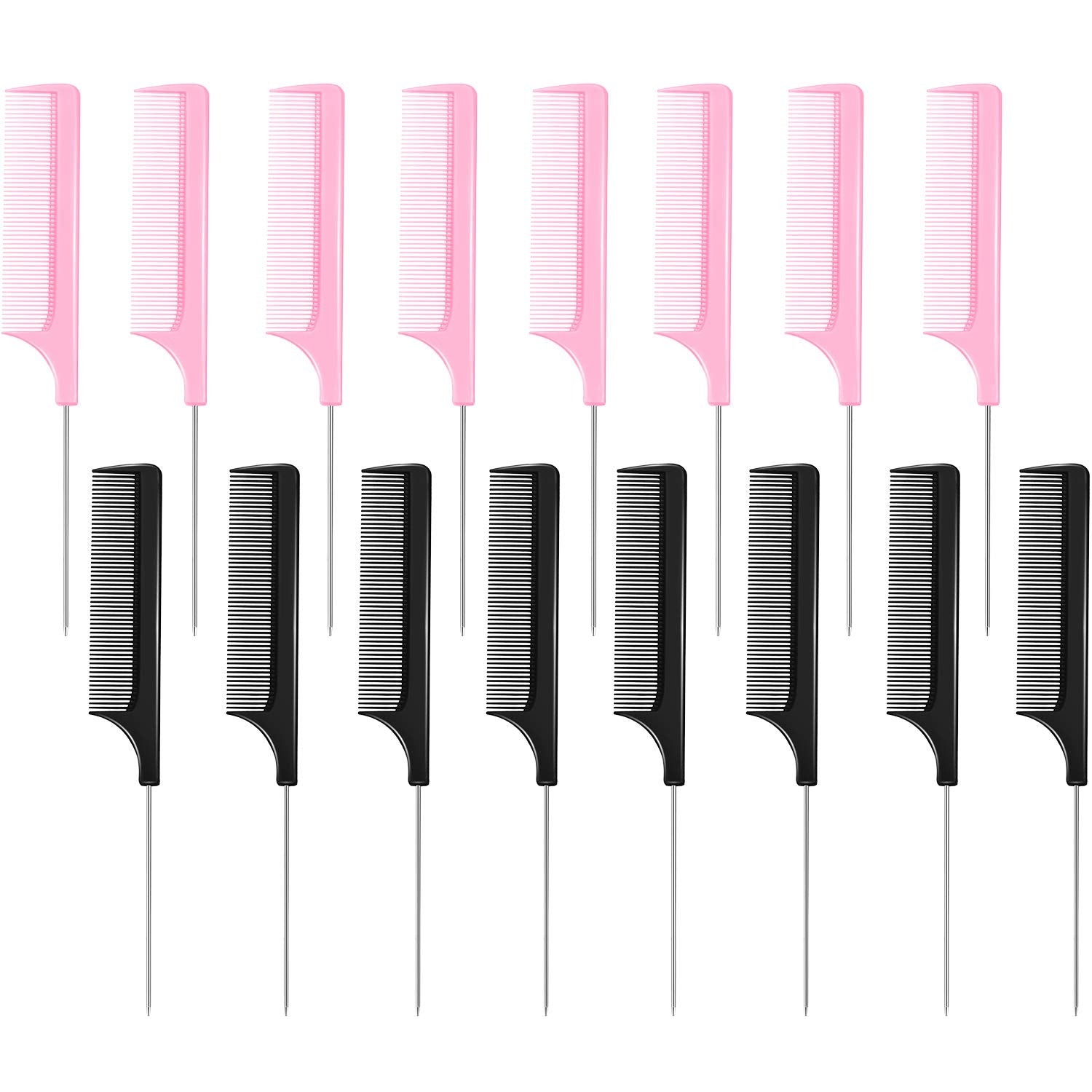 16 Pieces Metal Rat Tail Combs Foiling Comb Pintail Hair Combs Salon Fiber Back Combs for Women Girls Hair Styling at Home (Blac