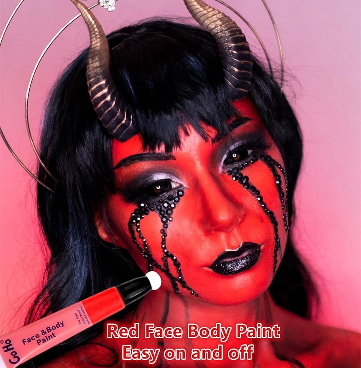 Go Ho Red Face Paint Stick,Water Based Cream Red Body Paint Washable,Face Paint Kit Full Covers Oil-Free,Halloween Cosplay Sfx R