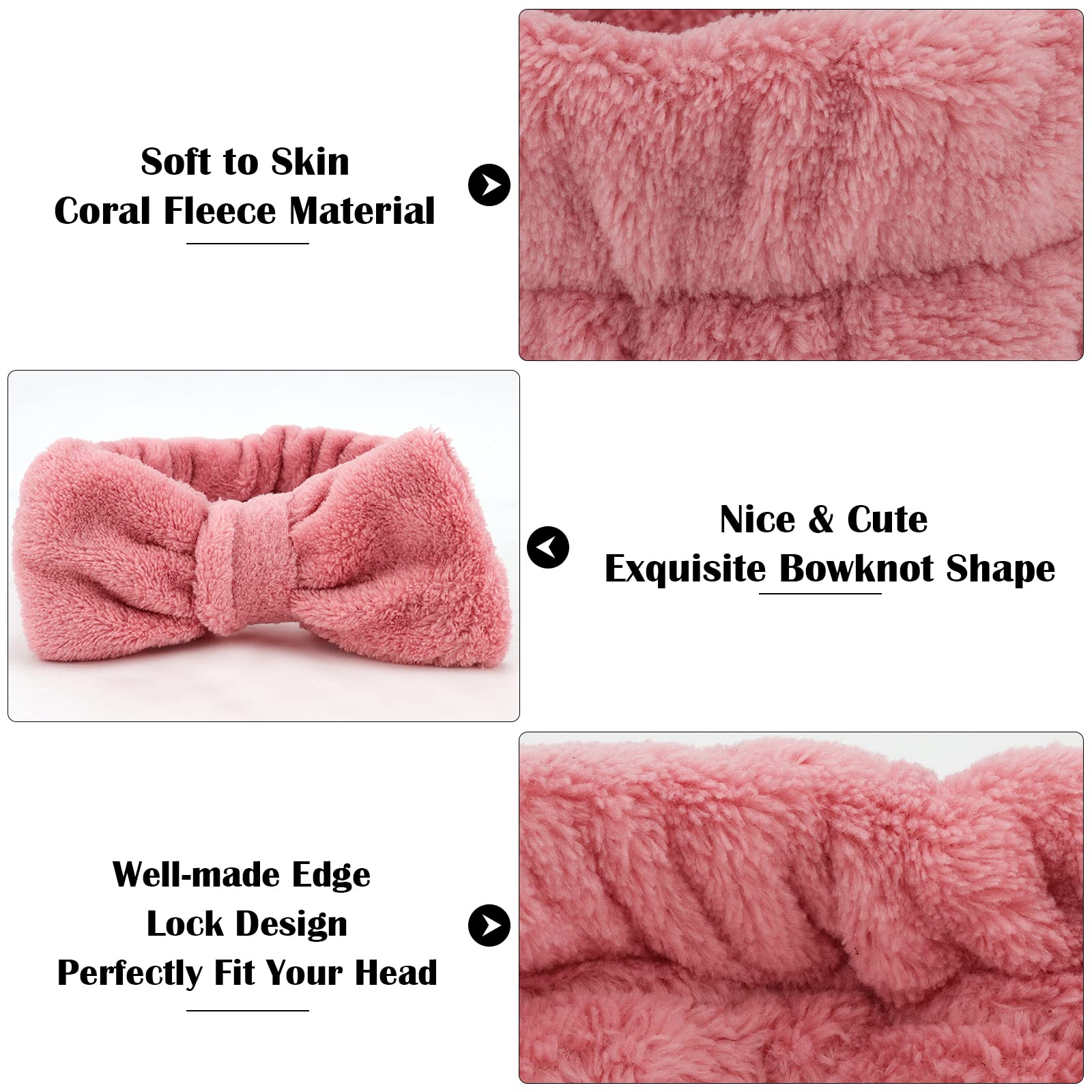 Ondder Spa Headband for Washing Face 8 Pack Dark Pink Skincare Headbands for Women Girls Terry Cloth Cute Bow Head Bands