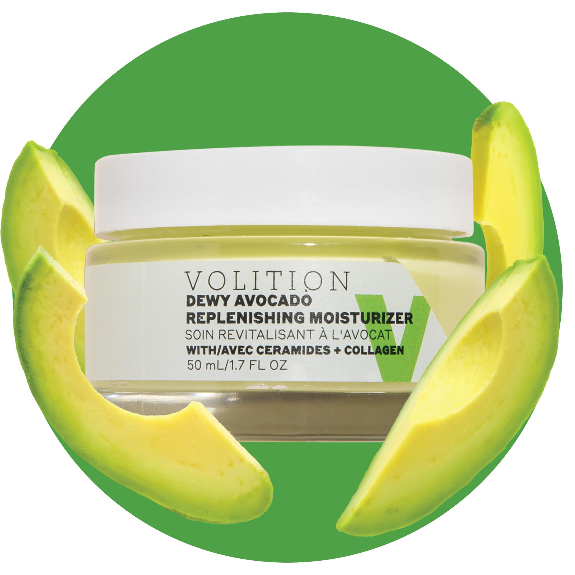 Volition Beauty Dewy Avocado Replenishing Moisturizer with Ceramides + Vegan Collagen | Soothes & Conditions Dry Skin | Calms Re