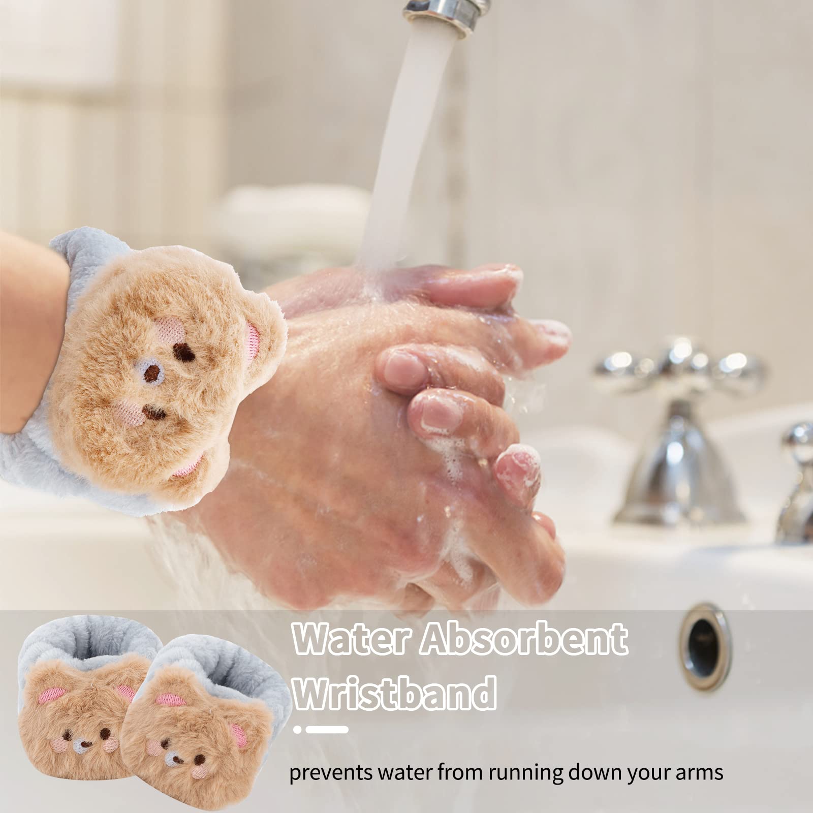 WHAVEL Hairband 3Pcs, Spa Headband and Wristband Set with Cute Bear Ears, Face Wash Headband Facial Headband Wrist Bands for Wom
