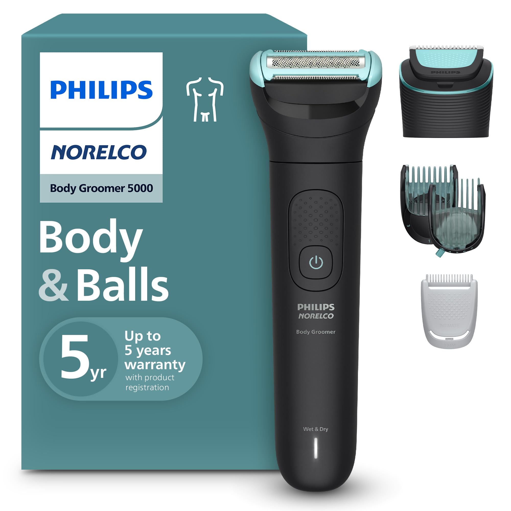 Philips Norelco Body Groomer 5000 Series, Intimate Hair Shaver & Trimmer for Men with Interchangeable & Adjustable Full Body Tri