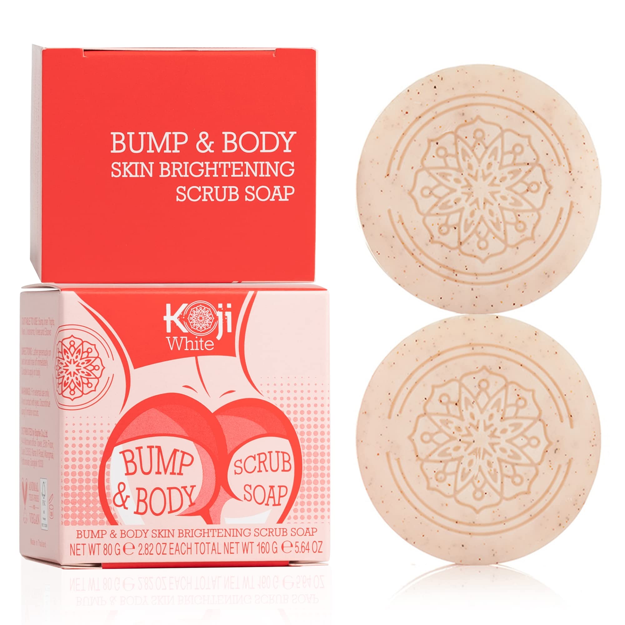 Koji White Kojic Acid Bump Eraser Body Scrub Soap for Exfoliation Butt, Elbow, Underarm with Glutathione, Coenzyme Q10, Skin Bri