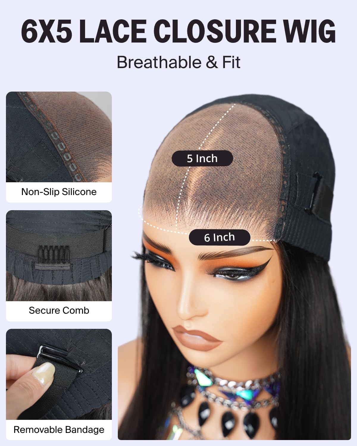 Megalook Salon-Quality Ready To Go Glueless Wigs Human Hair 250% Density Pre Cut Hd Lace 6X5 Closure Wig 12A Silky Straight Wig