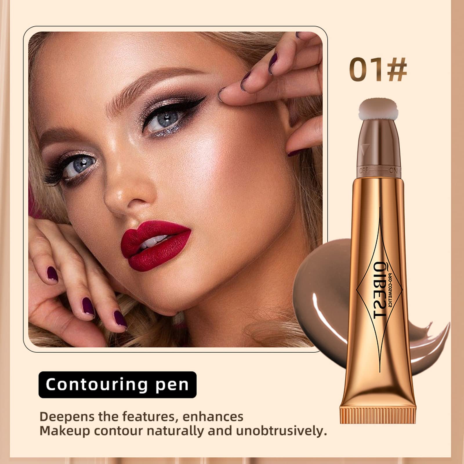 Yeweian Contour Beauty Wand, Liquid Face Concealer Contouring With Cushion Applicator, Natural Matte Finish, Lightweight Blendab