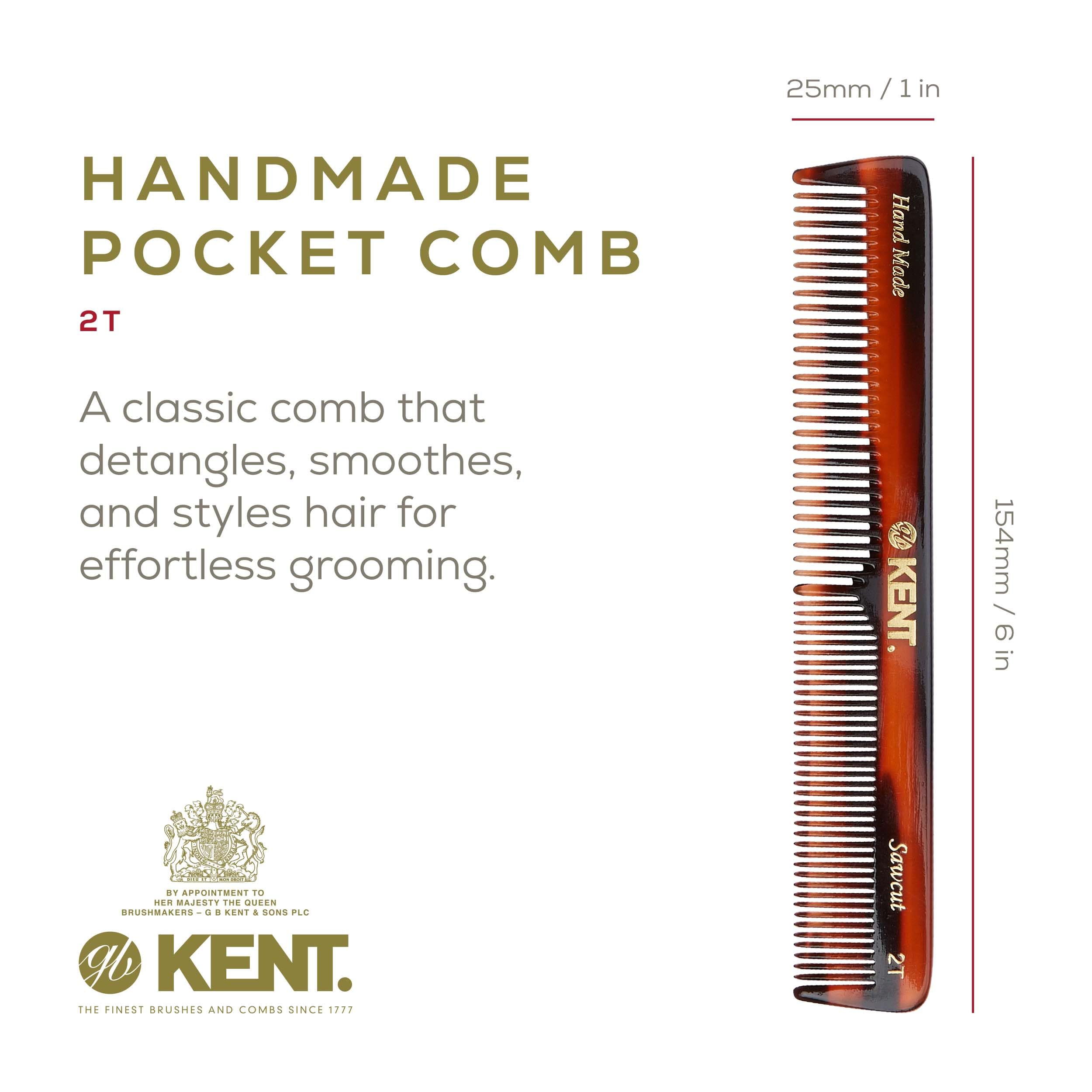 Kent 2T 6 Inch Double Tooth Hair Dressing Comb, Fine And Wide Tooth Dresser Comb For Hair, Beard And Mustache, Coarse And Fine H