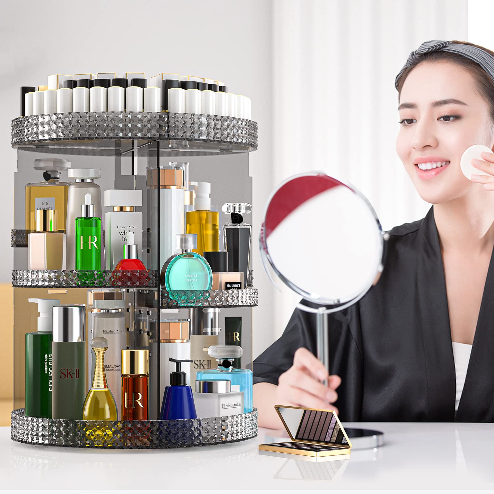 Rotating Makeup Organizer Countertop, Acrylic Makeup Storage Organizer Round, Large Cosmetic Organizer 7 Layers Large Capacity,
