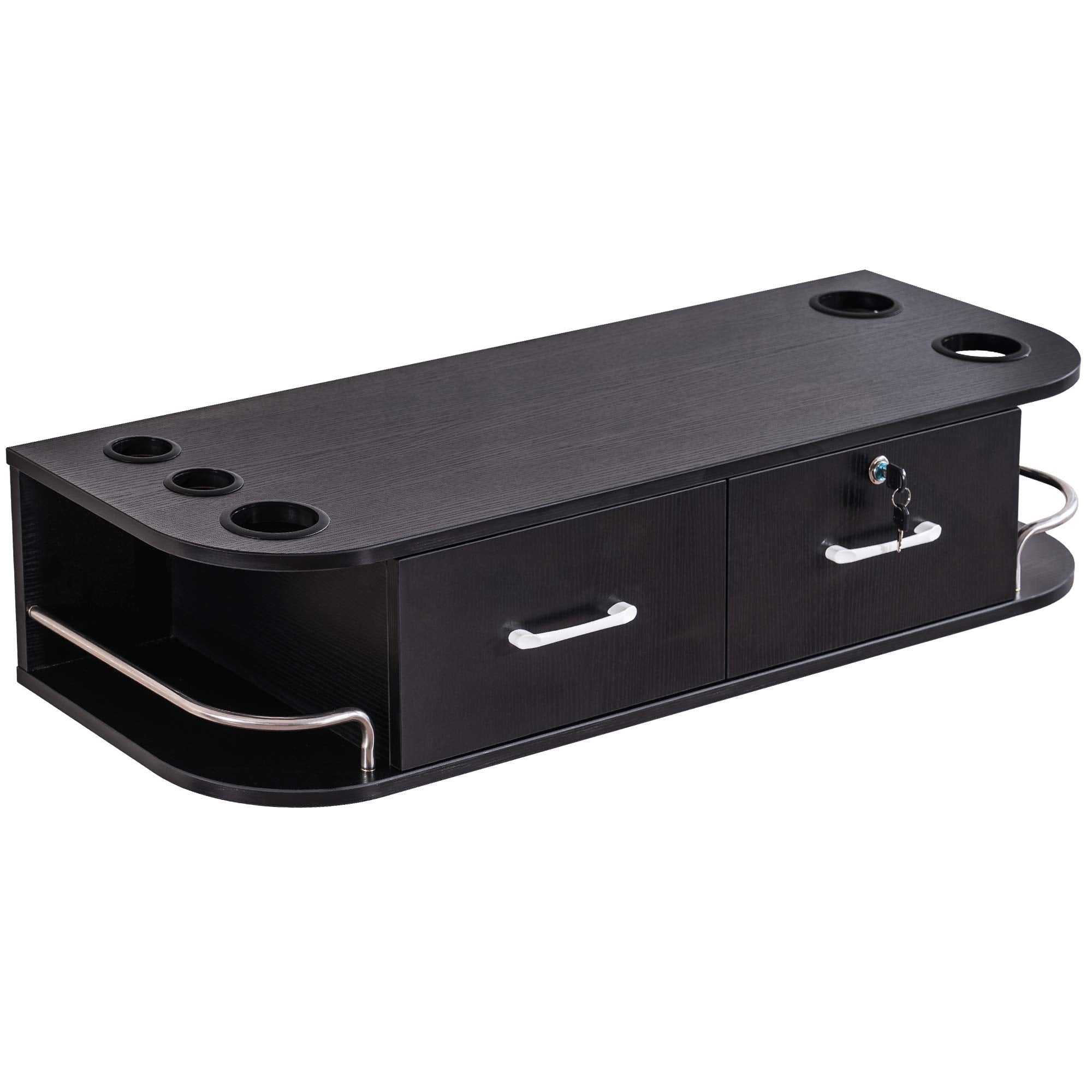 BarberPub Beauty Locking Wall Mount Styling Station Barber Beauty Spa Salon Equipment 5012 (Black)