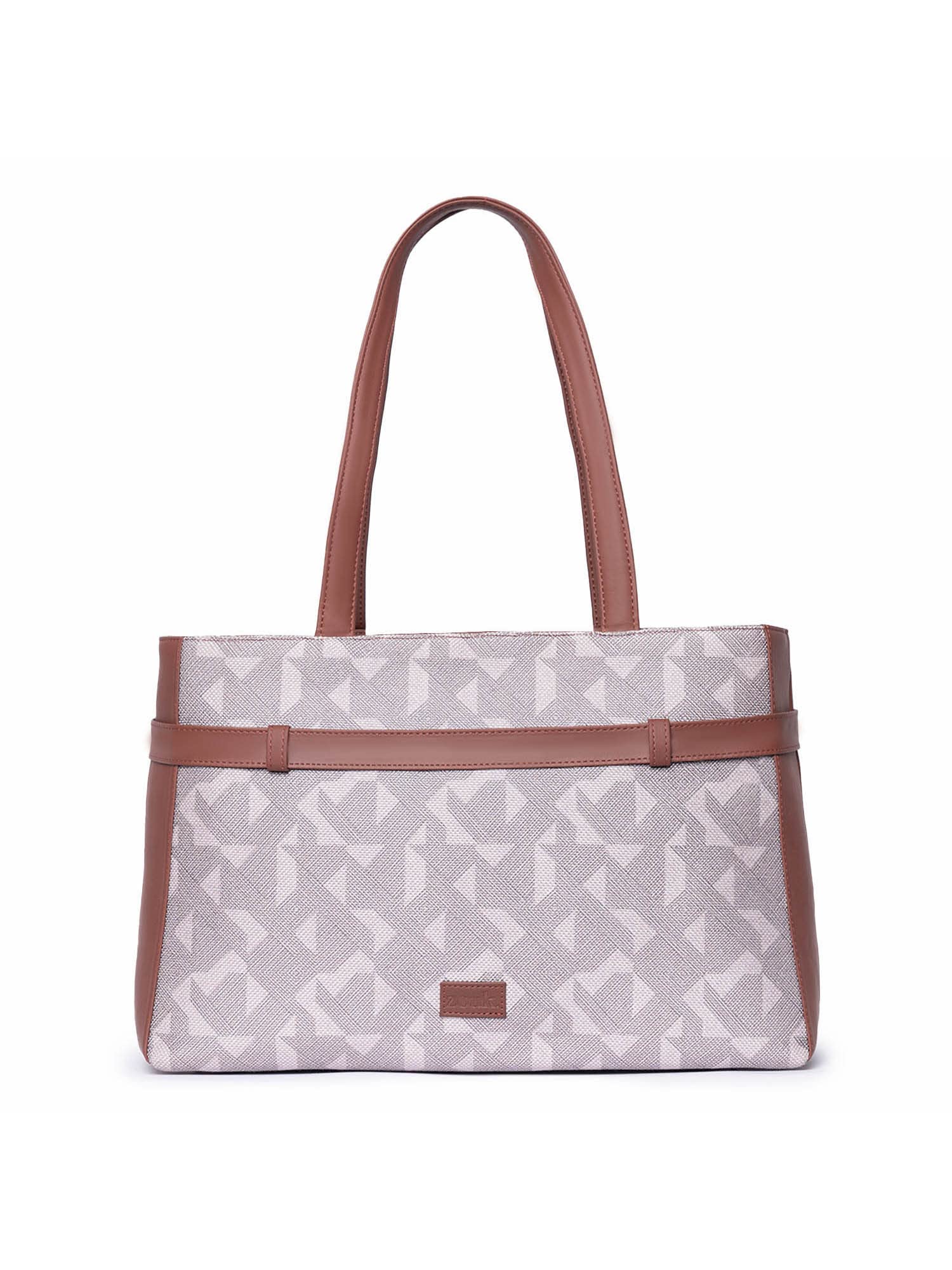Zouk Aravalli Abstract Printed WomenS Jute Handcrafted Vegan Leather Grey Statement Office Shoulder Bag