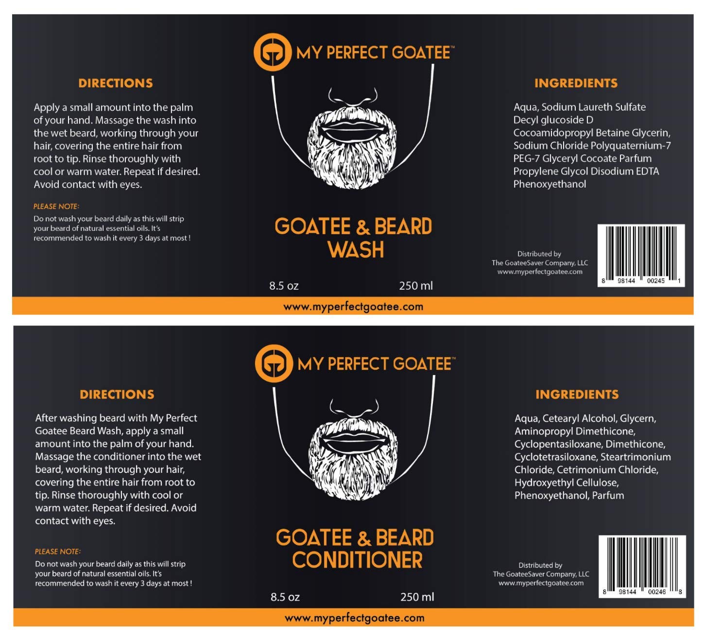 My Perfect Goatee Premium Beard Wash And Beard Conditioner Hydrating Facial Hair Cleanser (8.5 Oz. Wash + 8.5Oz Conditioner)