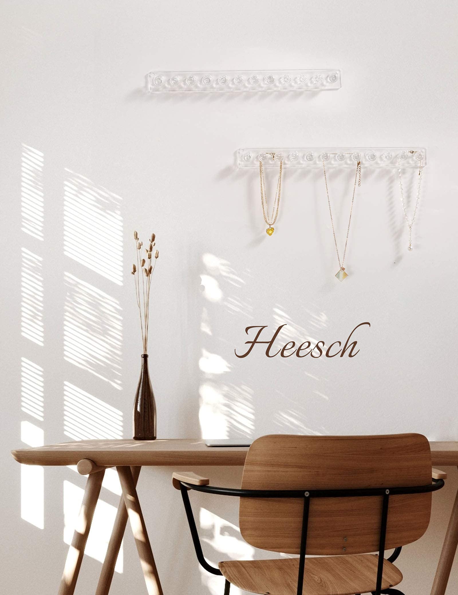 Heesch Necklace Hanger, Acrylic Necklace Organizer Wall Mount Necklace Holder, Jewelry Hooks for Necklaces, Bracelets, Chains (4