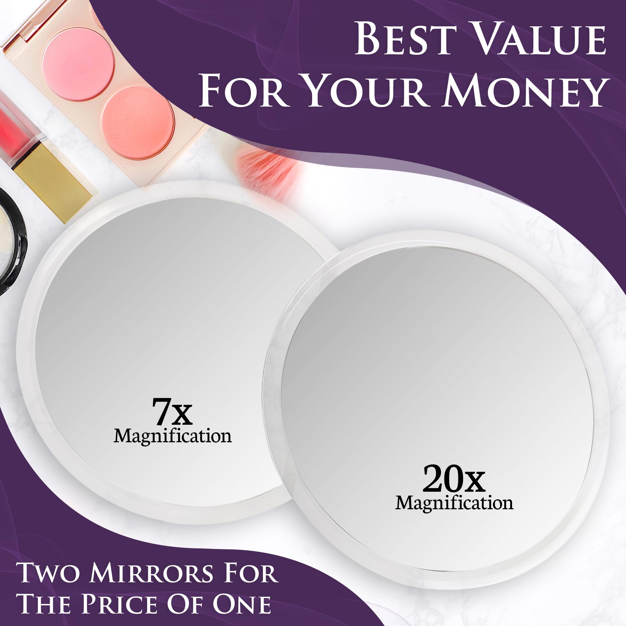 MIRRORVANA 20X & 7X Magnifying Mirror Set Combo with 3 Suction Cups Each - Compact & Travel Ready (Glass)