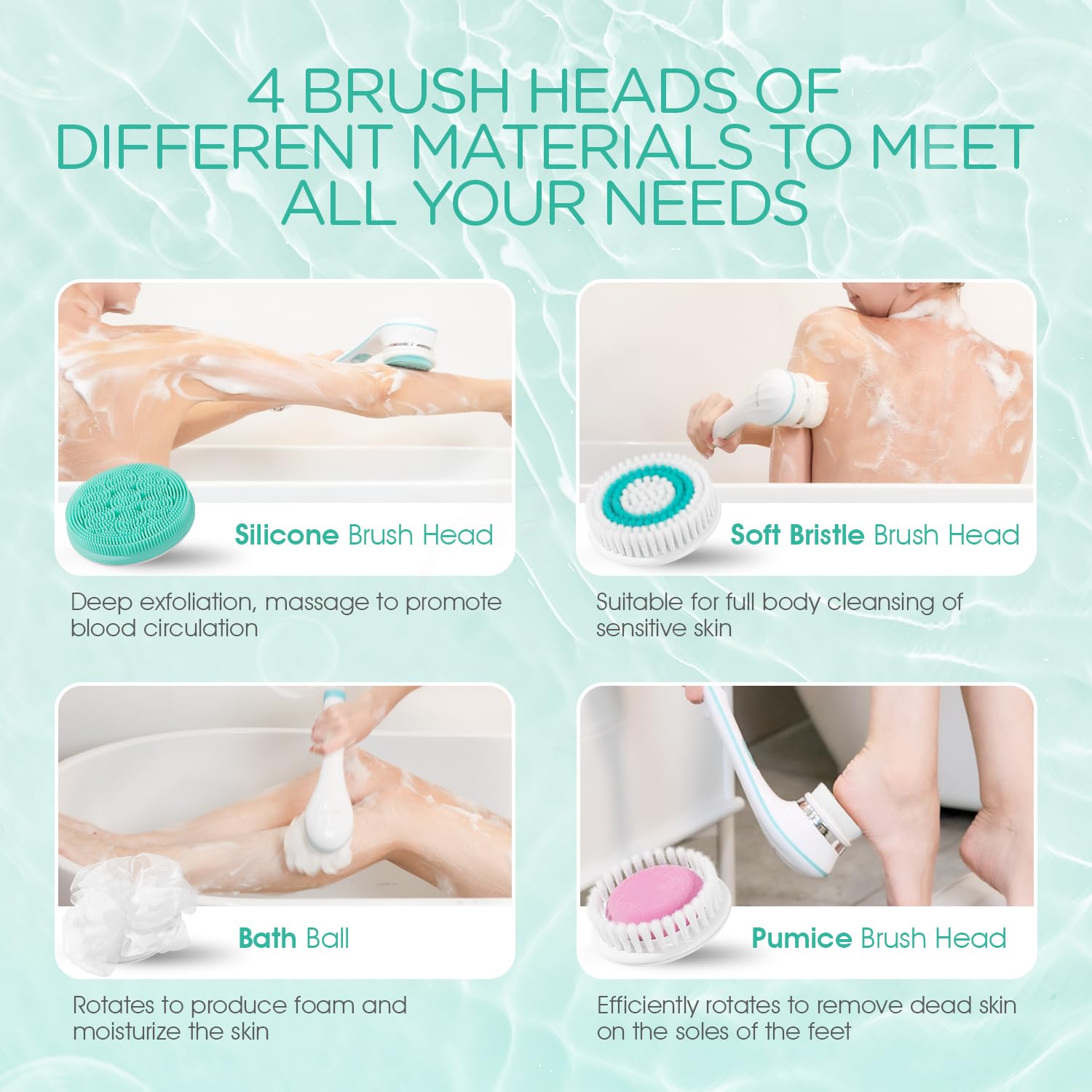 Voyor Electric Body Brush Back Scrubber For Shower Rechargeable Exfoliating Bath Brush Powered Shower Brush With Non-Slip Long H