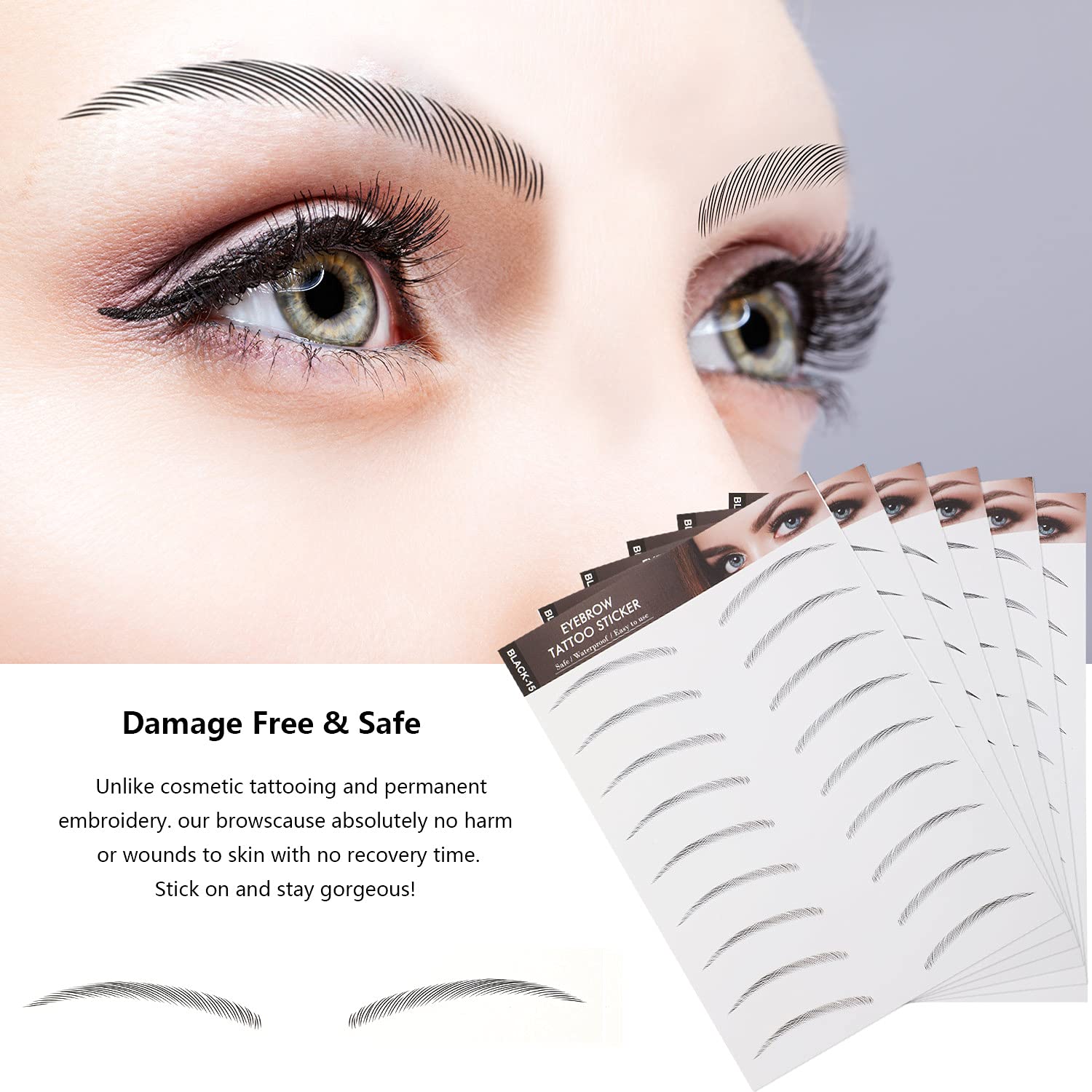6 Sheets 4D Hair-Like Waterproof Eyebrow Stickers Eyebrow Transfers Stickers Grooming Shaping Eyebrow Sticker In Arch Style For