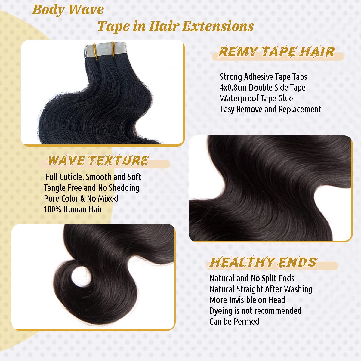 Black Wave Tape In Human Hair Extensions Body Wave Tape In Remy Human Hair Black Wavy Tape In Double Sided 20Pcs 14Inch Extensio