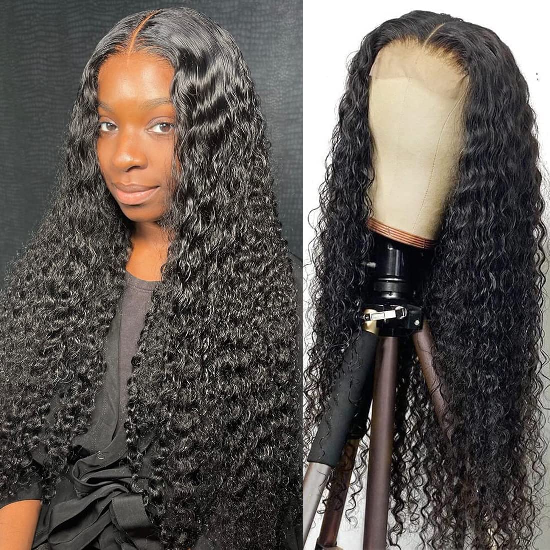 Recomtic Water Wave 4X4 Lace Closure Wigs Human Hair For Black Women Glueless Curly Lace Front Wig Human Hair Pre Plucked Wet An