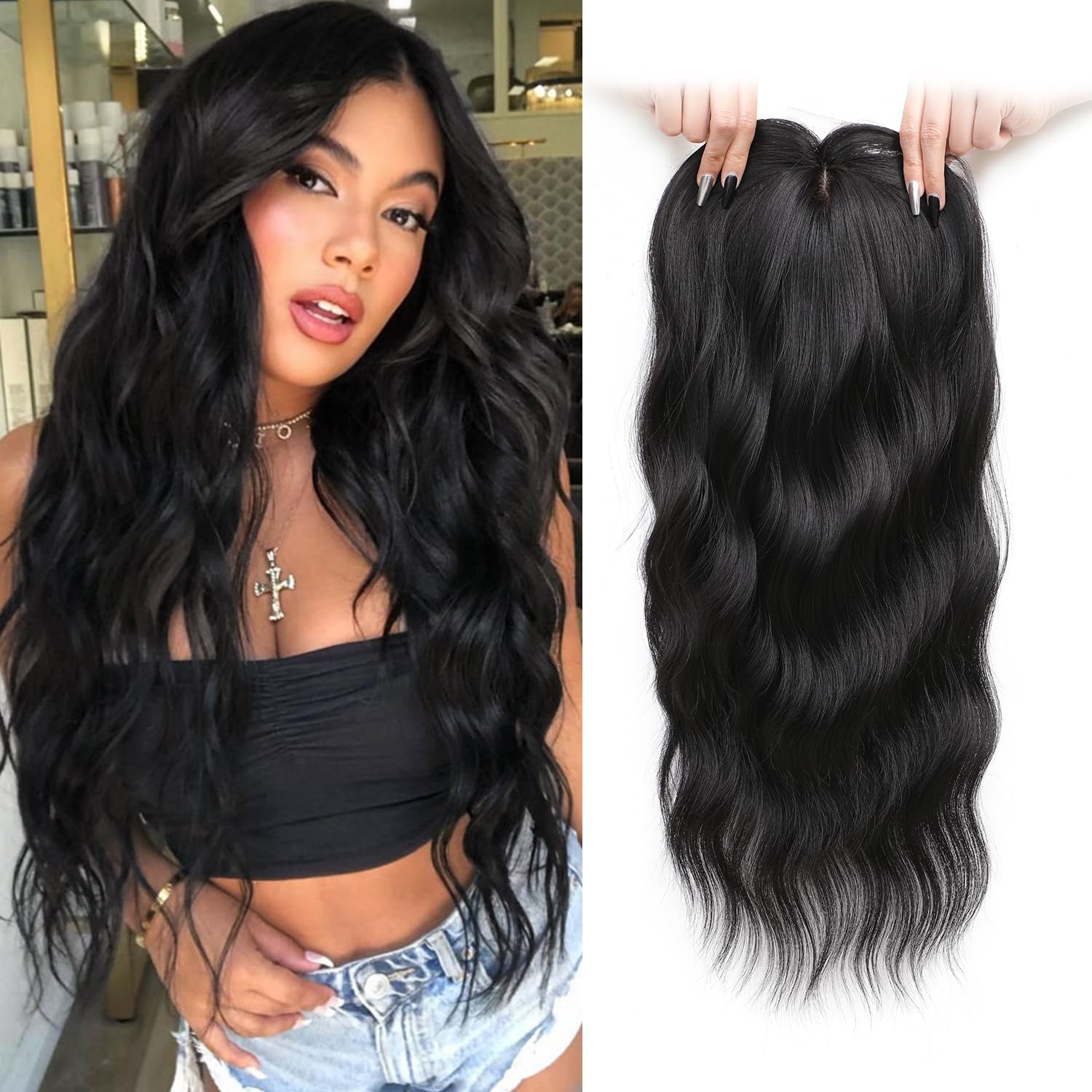 Hair Toppers for Women 20inch Wavy Hair Toppers for Women Toppers Hair Pieces for Women with Thinning Hair Ombre Highlight Synth