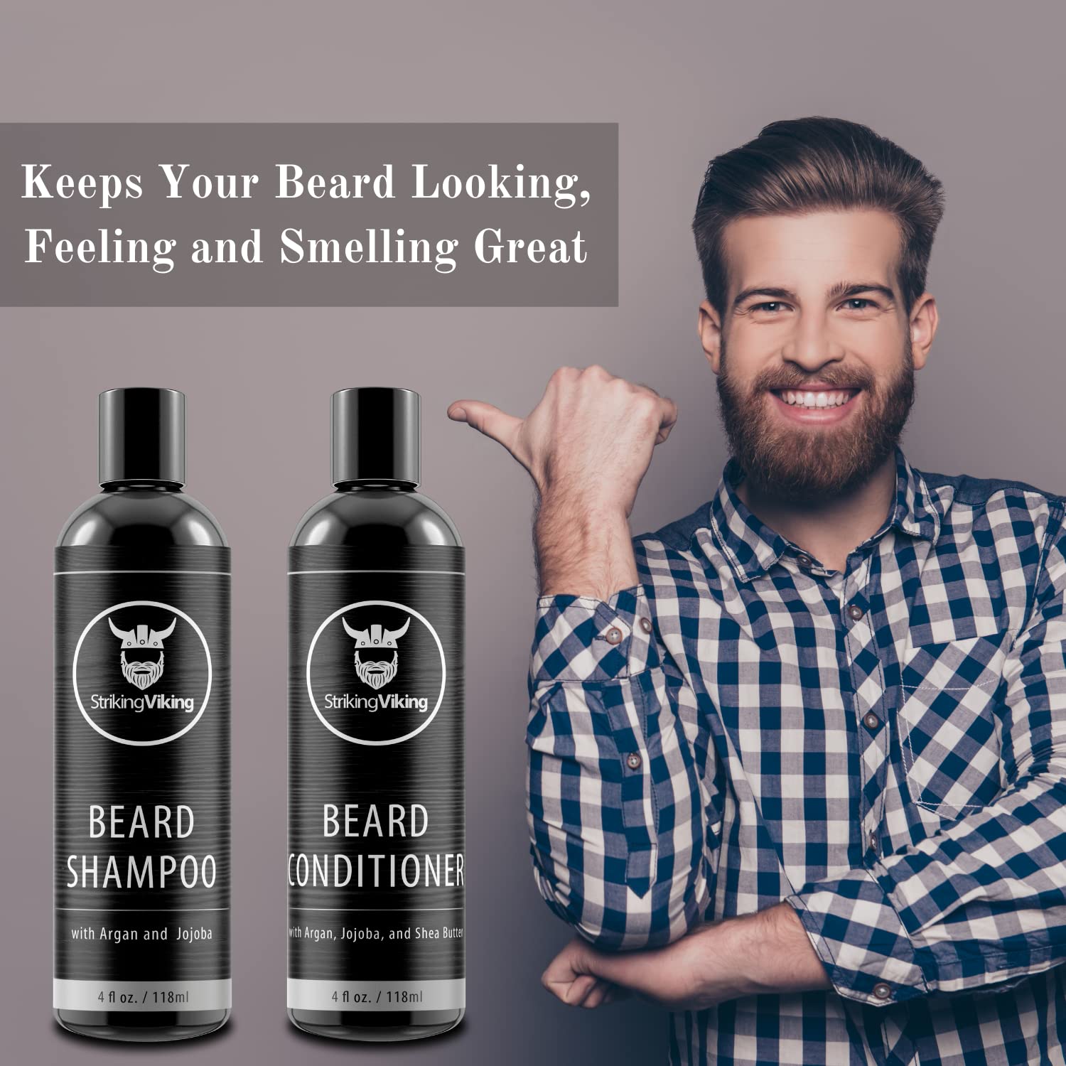 Beard Shampoo And Beard Conditioner For Men, Naturally Derived Ingrediets Beard Wash Set Cleanse Softens & Conditions With Organ