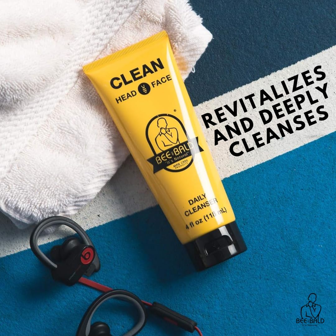 Bee Bald CLEAN - Daily Cleanser for Face and Head - Premium Facial Cleanser for Men and Women Too - Daily Face Wash Refreshes an