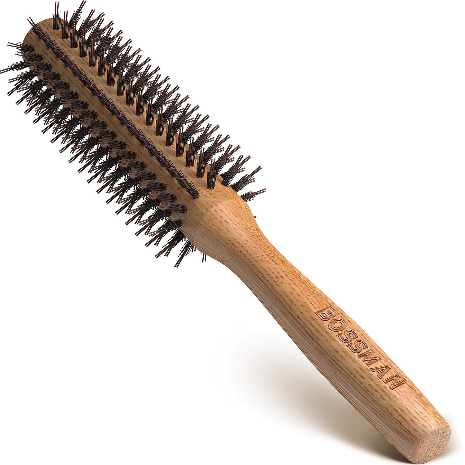 Bossman 2'' Round Boar & Nylon Bristle Hair Brush for Blow Dryer, Styling, Curling, Detangling and Straightening