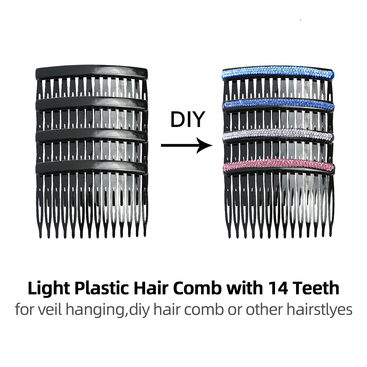 Cinaci 30 Pack Clear White Black Brown Small Plastic Hair Side Combs Slide Barrettes with 14 Teeth DIY Crafts Decorative Headpie